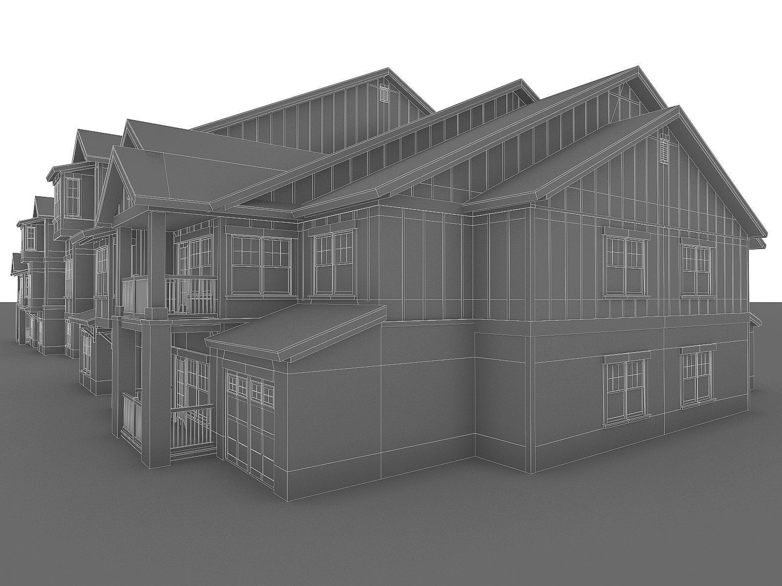 Attached House  Low-poly 3D model_4