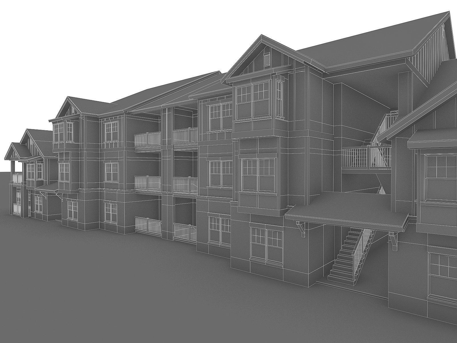 Attached House  Low-poly 3D model_3