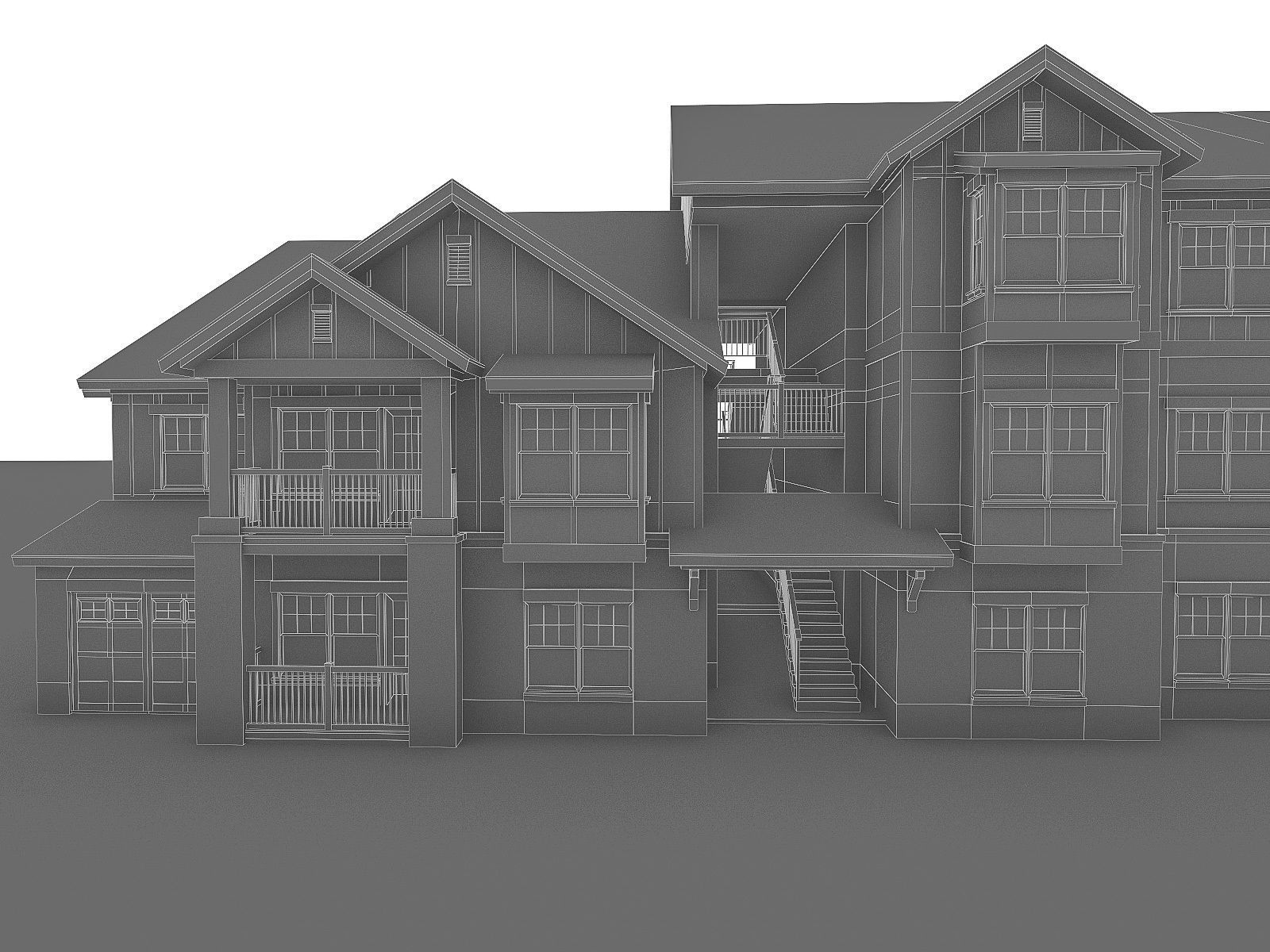 Attached House  Low-poly 3D model_2