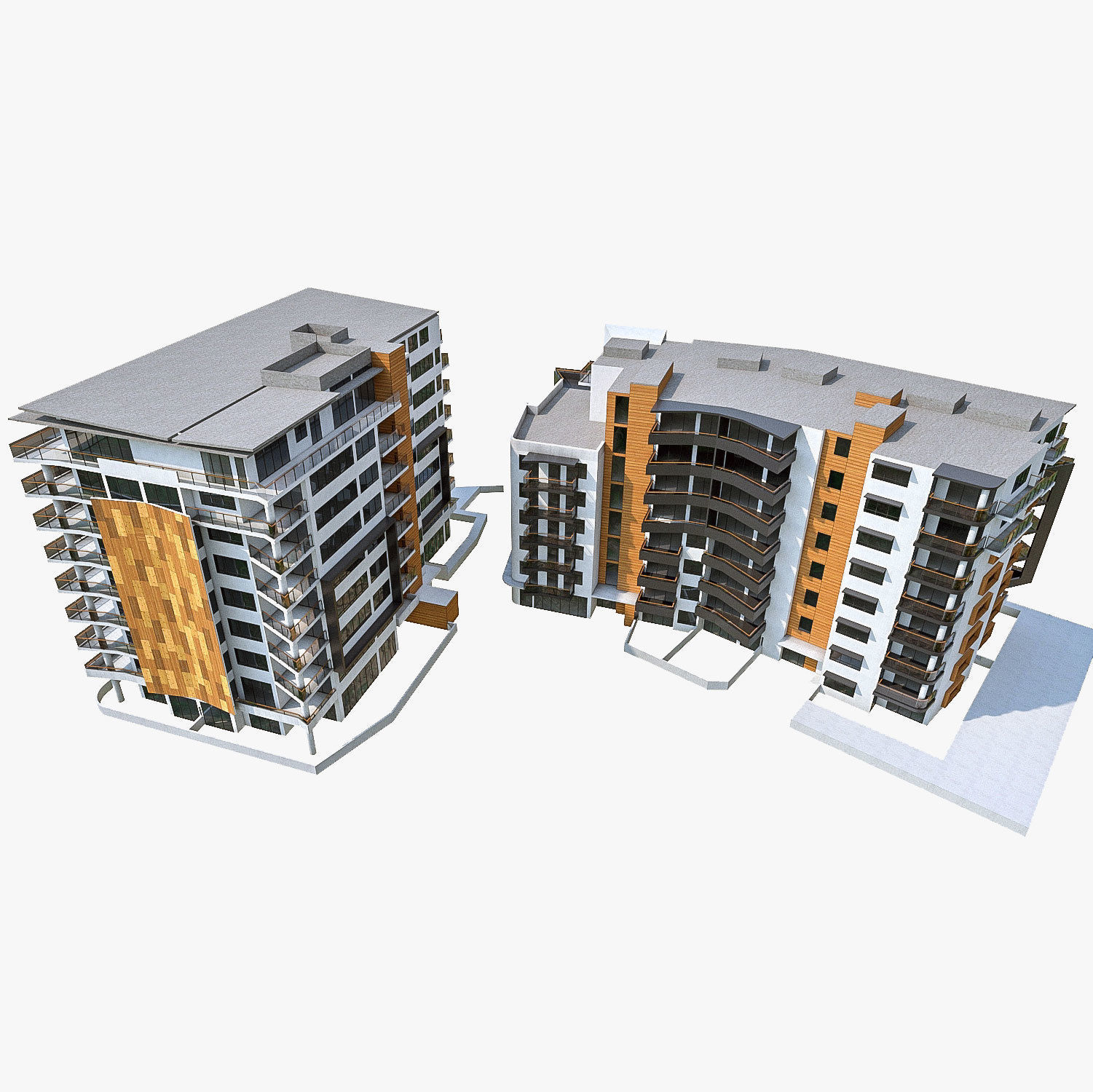 Apartment Buildings 04 Low-poly 3D model_1
