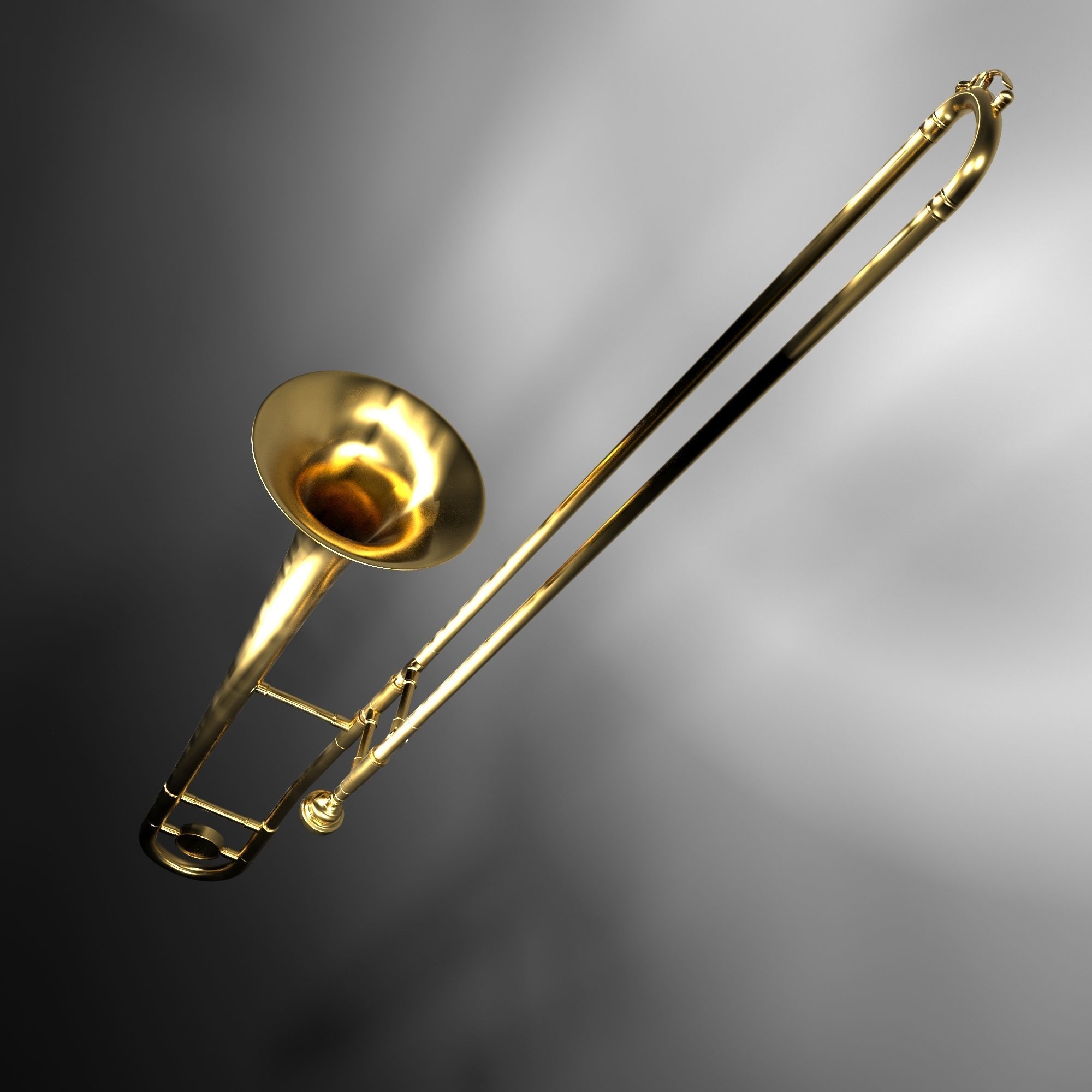 Trumpet02 golden trombone 3D model_1