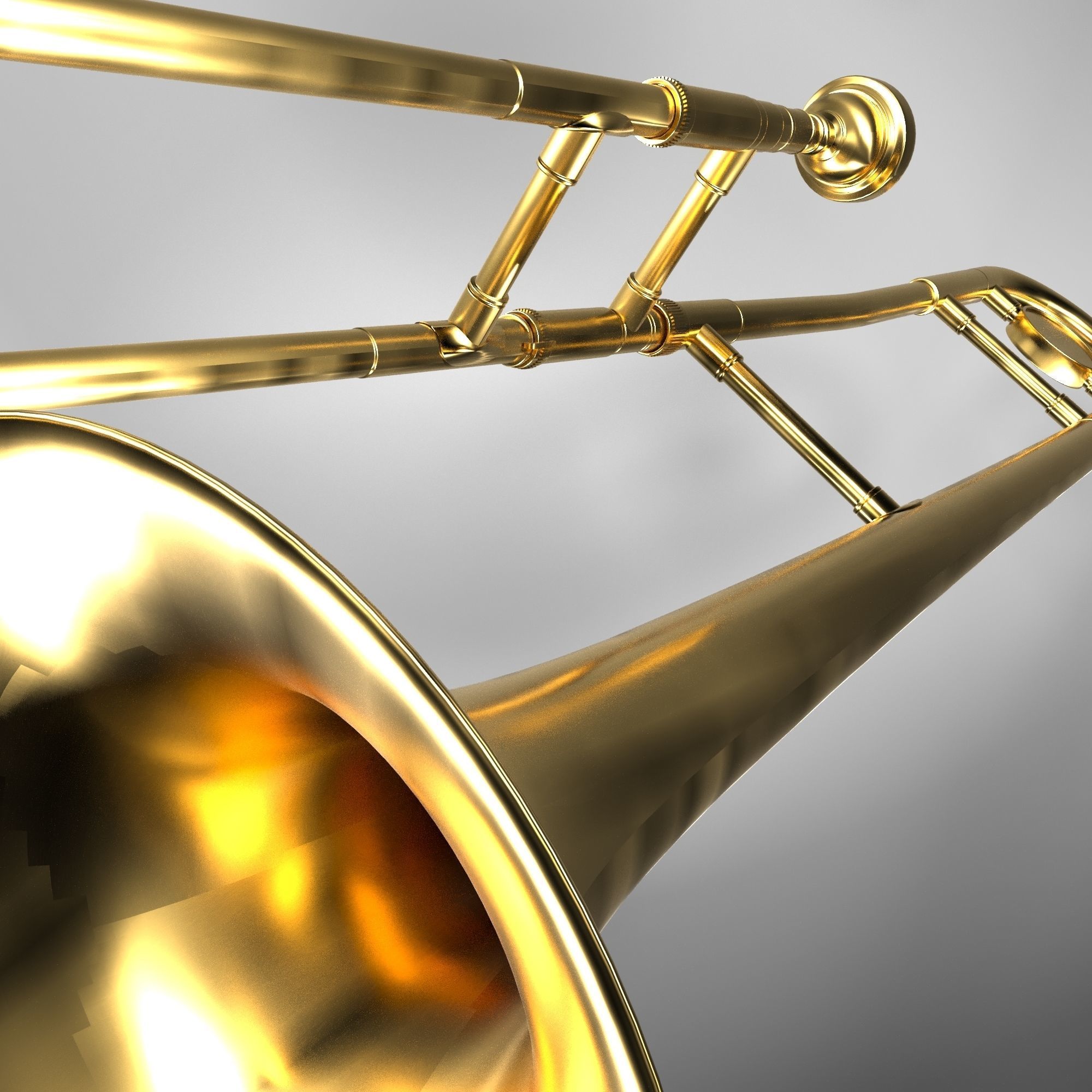 Trumpet02 golden trombone 3D model_4