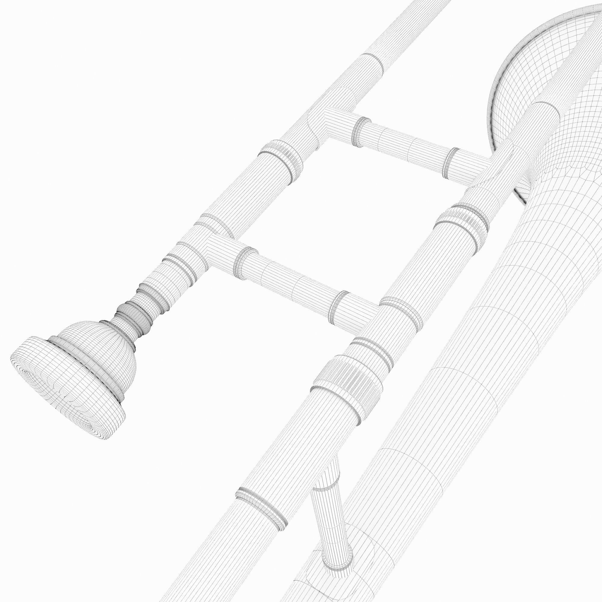 Trumpet02 golden trombone 3D model_10