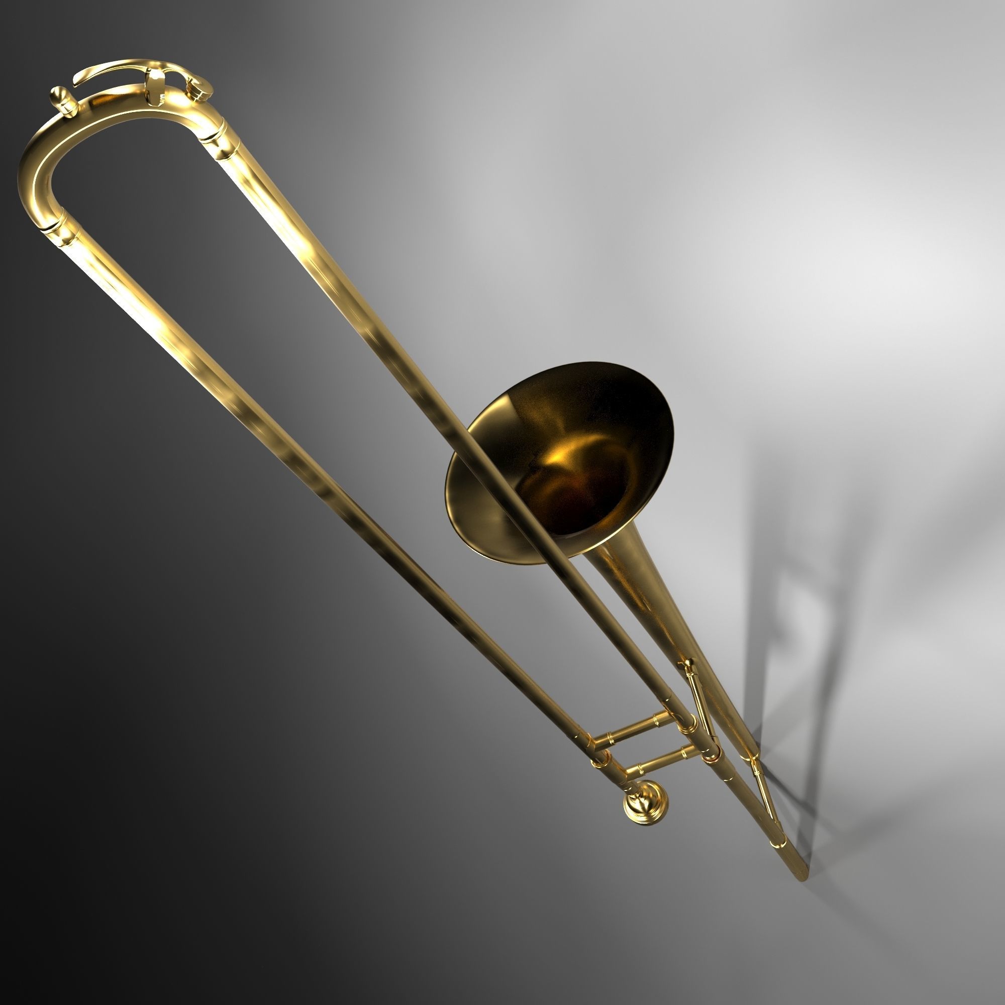 Trumpet02 golden trombone 3D model_2