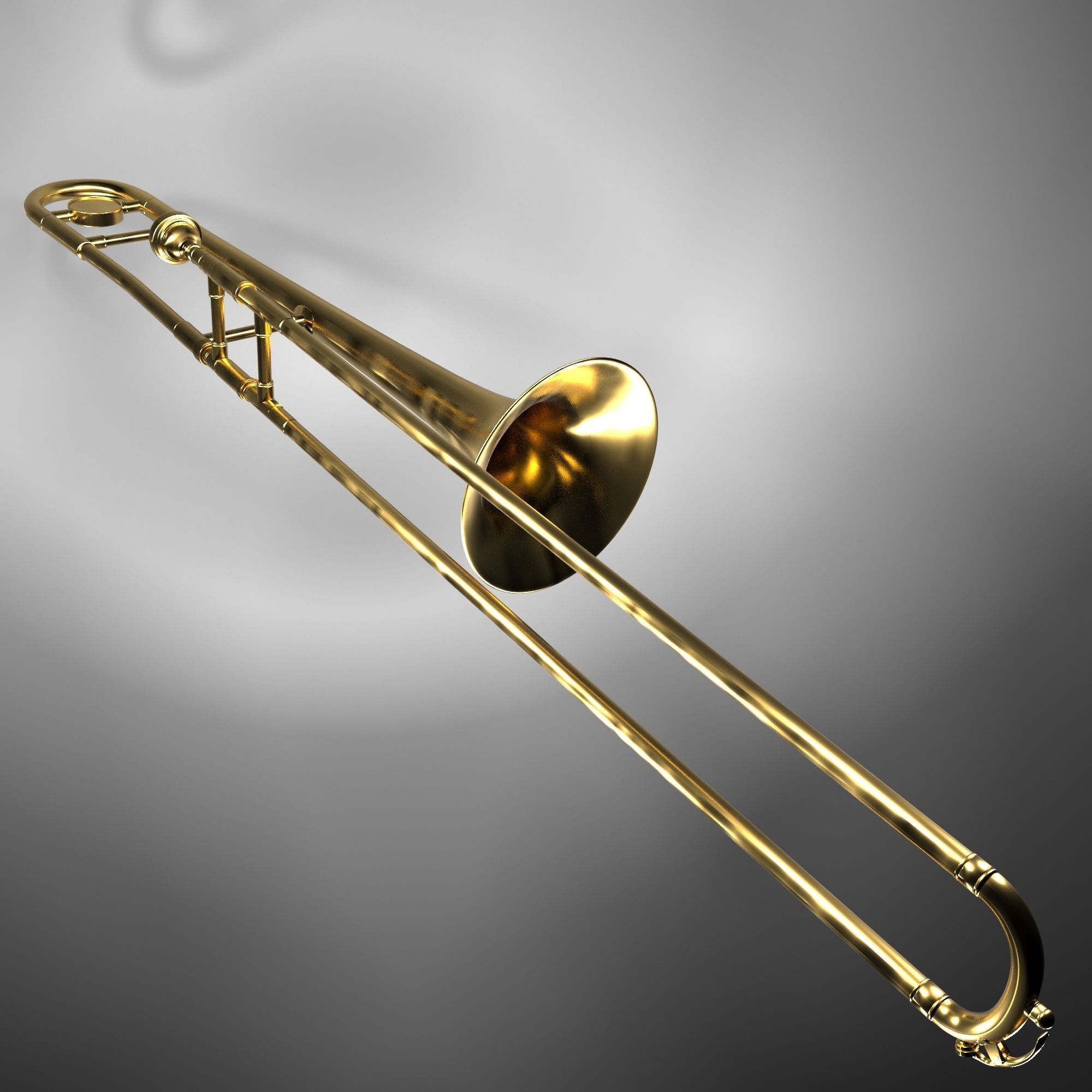Trumpet02 golden trombone 3D model_3