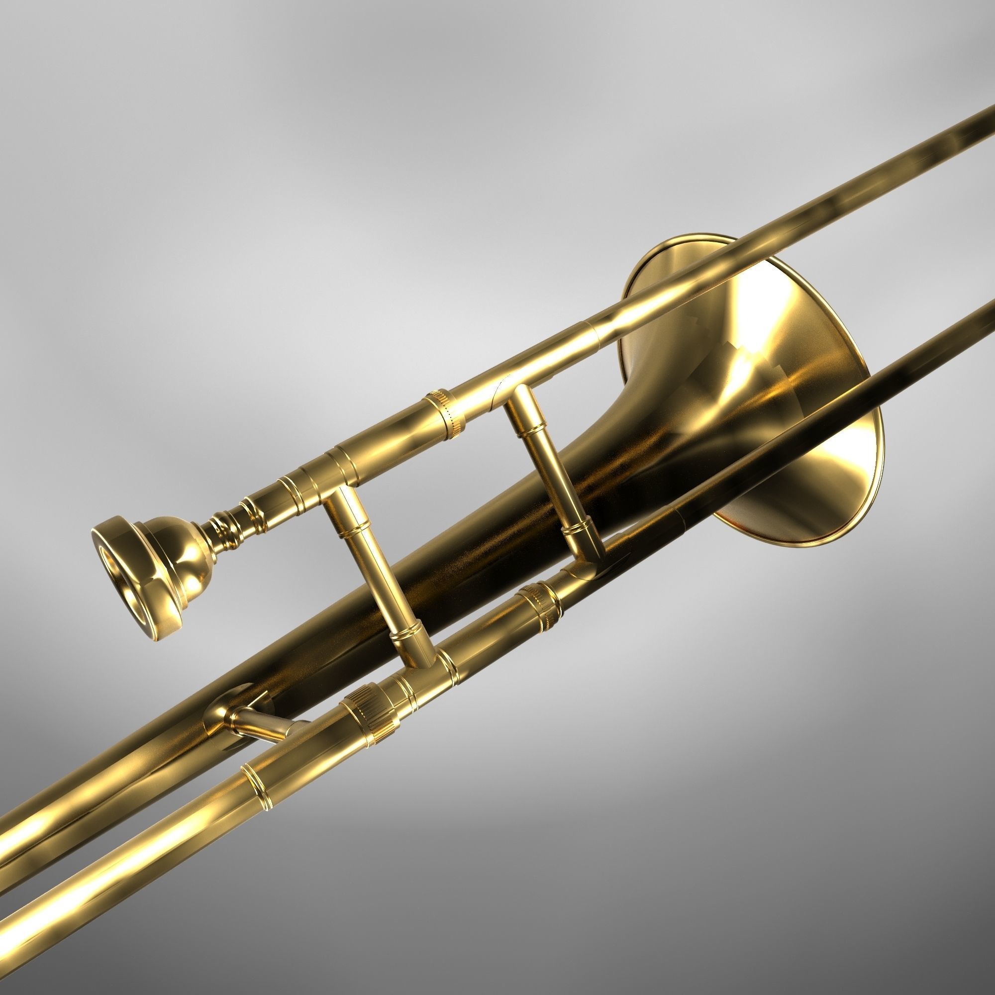 Trumpet02 golden trombone 3D model_5