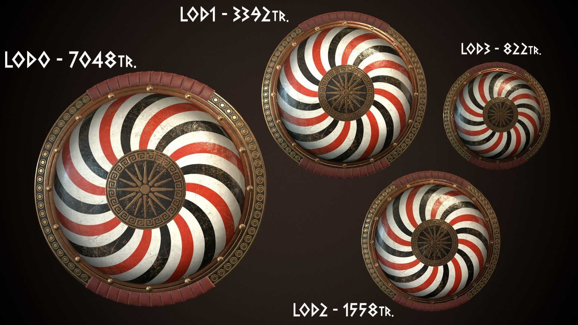Hoplite Shield Makedonian Sun Low-poly 3D model_26