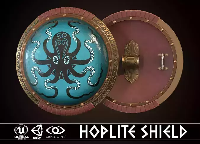 Hoplite Shield Octopus Low-poly 3D model