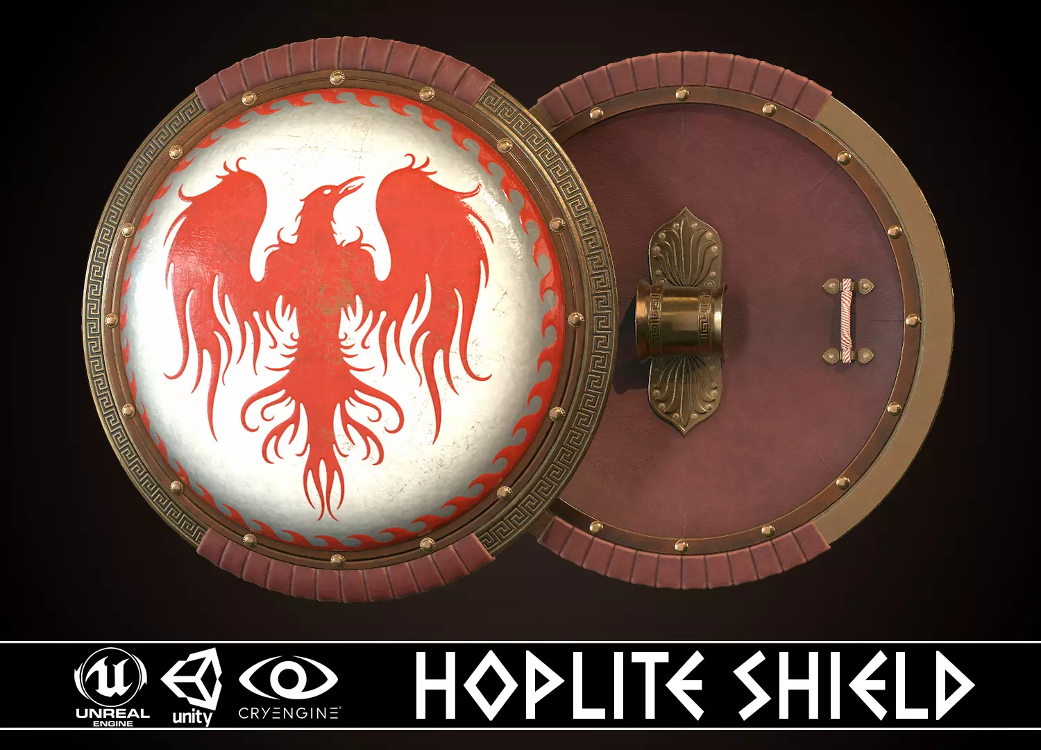 Hoplite Shield Phoenix Low-poly 3D model