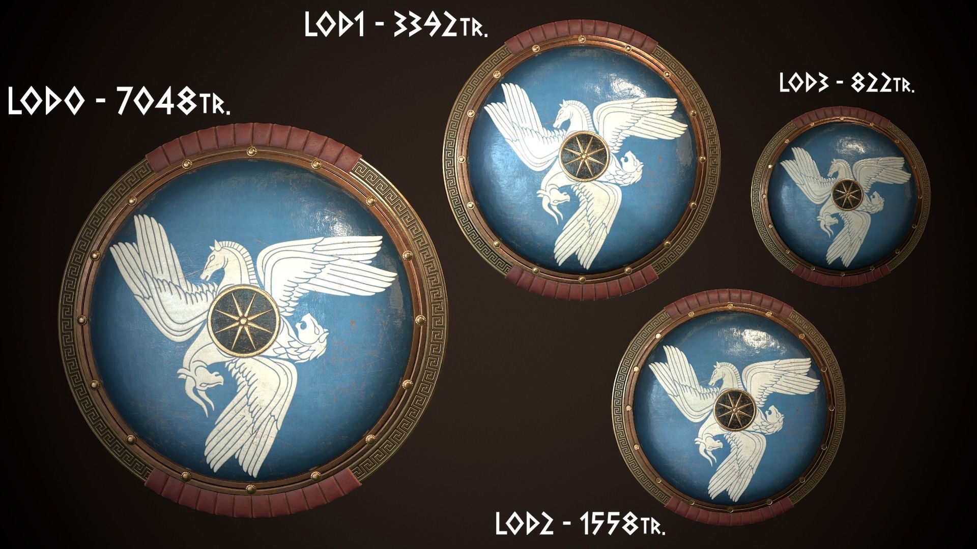Hoplite Shield Sphinxes Low-poly 3D model_26