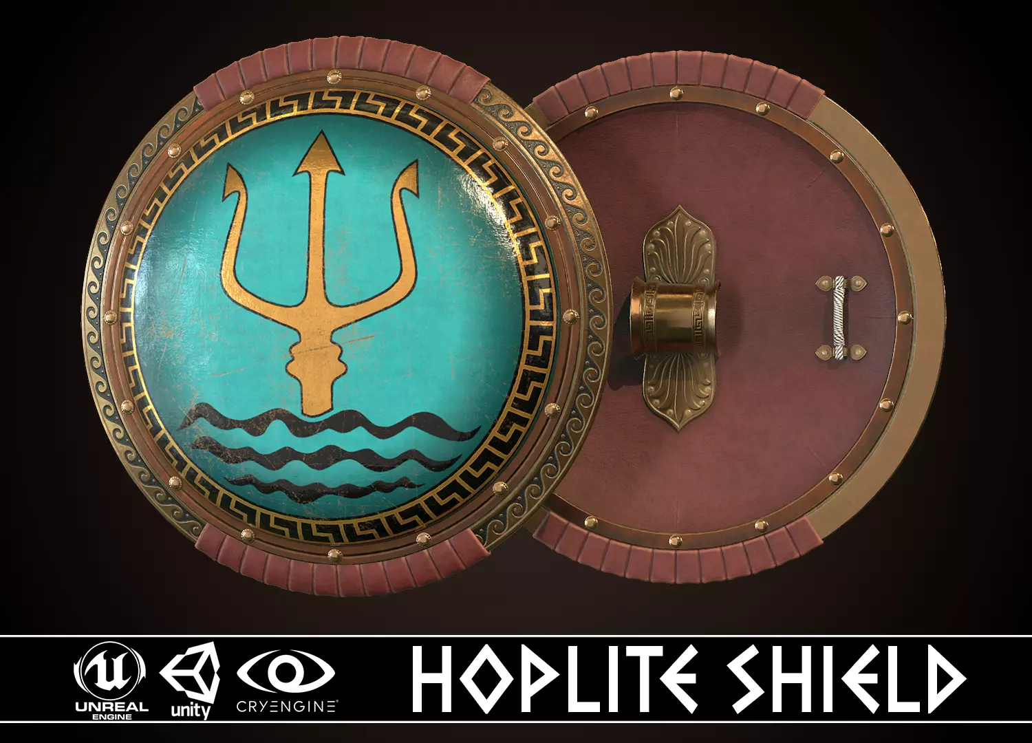Hoplite Shield Trident Low-poly 3D model_0