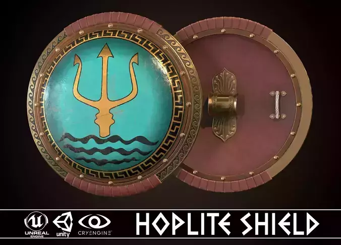 Hoplite Shield Trident Low-poly 3D model