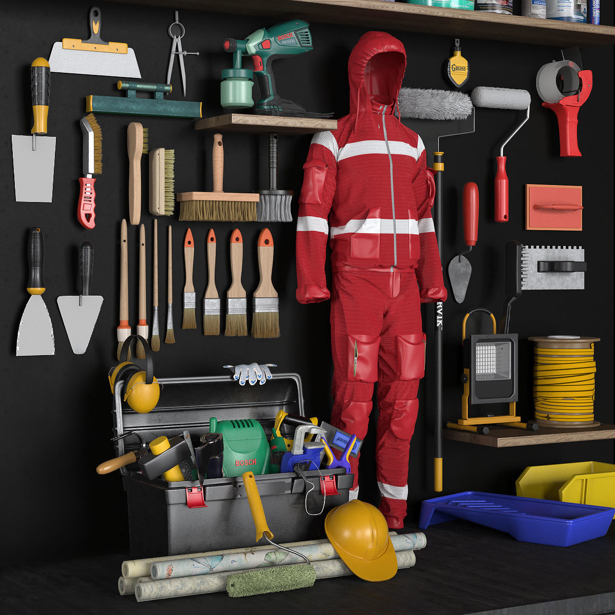 garage tools set 6 Low-poly 3D model_1