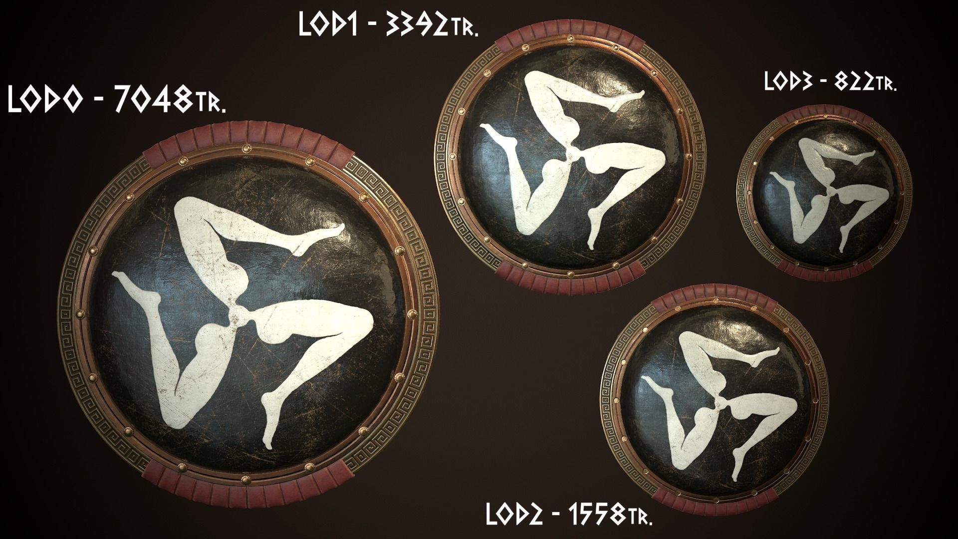 Hoplite Shield Triskelion 2 Low-poly 3D model_26