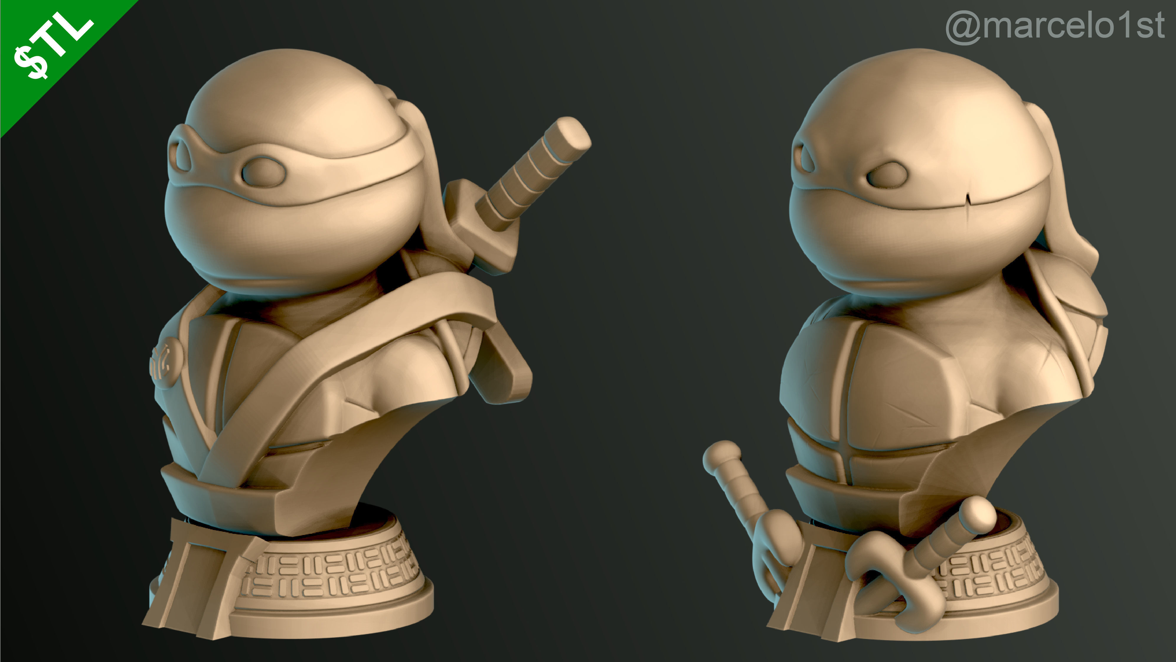 Turtle Warriors and Master and Allies Busts with Safe Base - FDM 3D print model_15