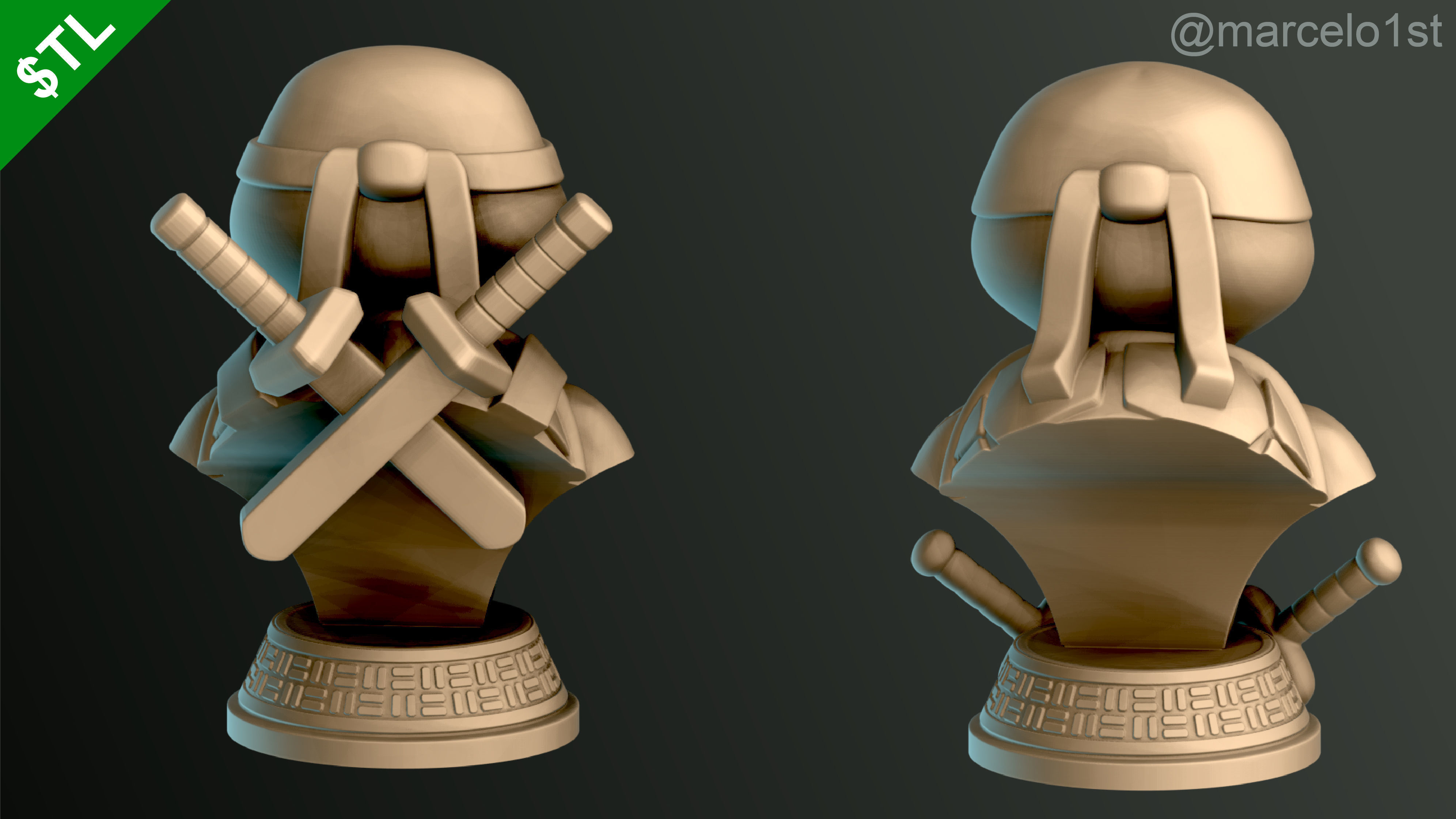 Turtle Warriors and Master and Allies Busts with Safe Base - FDM 3D print model_11
