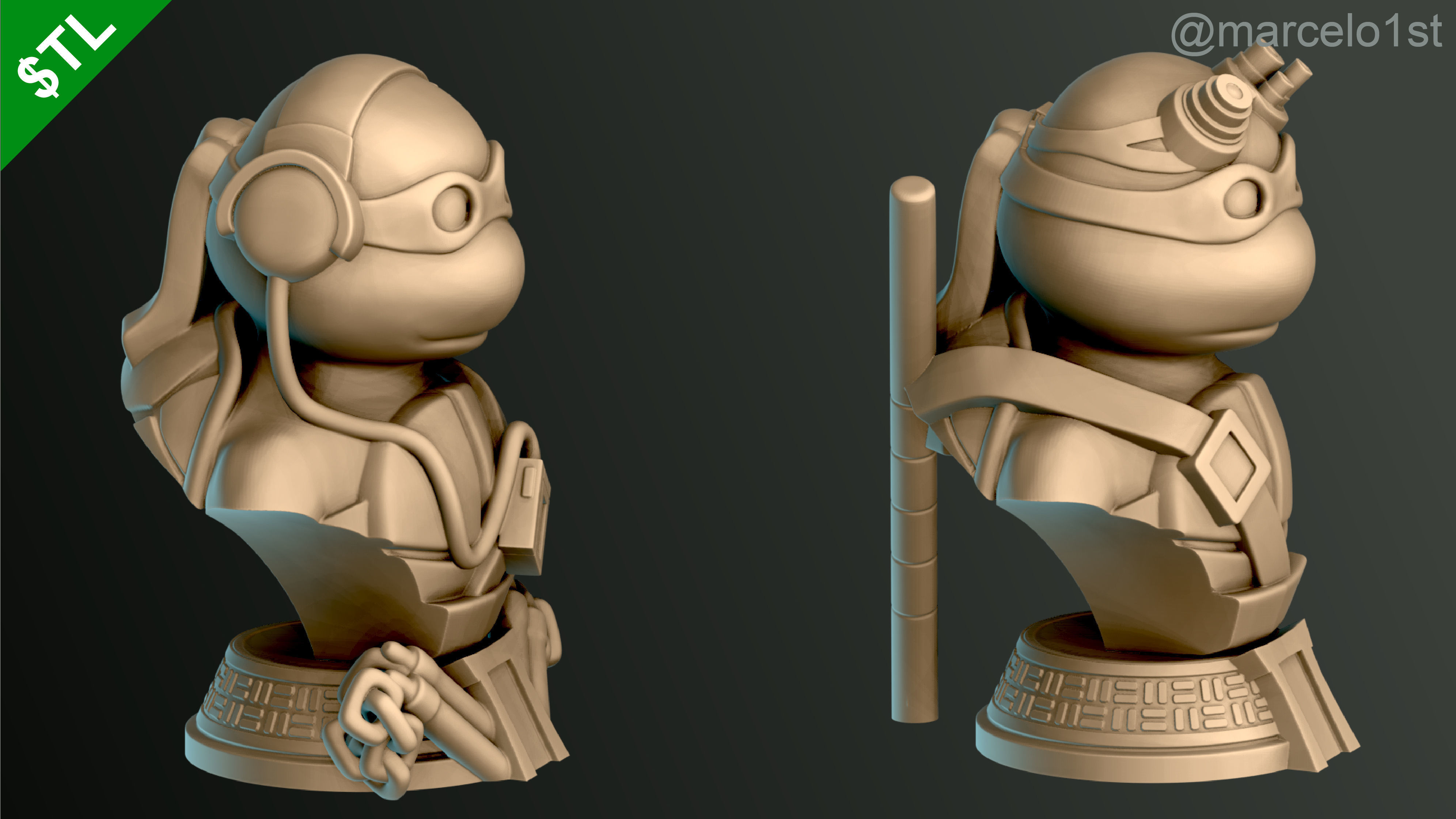 Turtle Warriors and Master and Allies Busts with Safe Base - FDM 3D print model_18