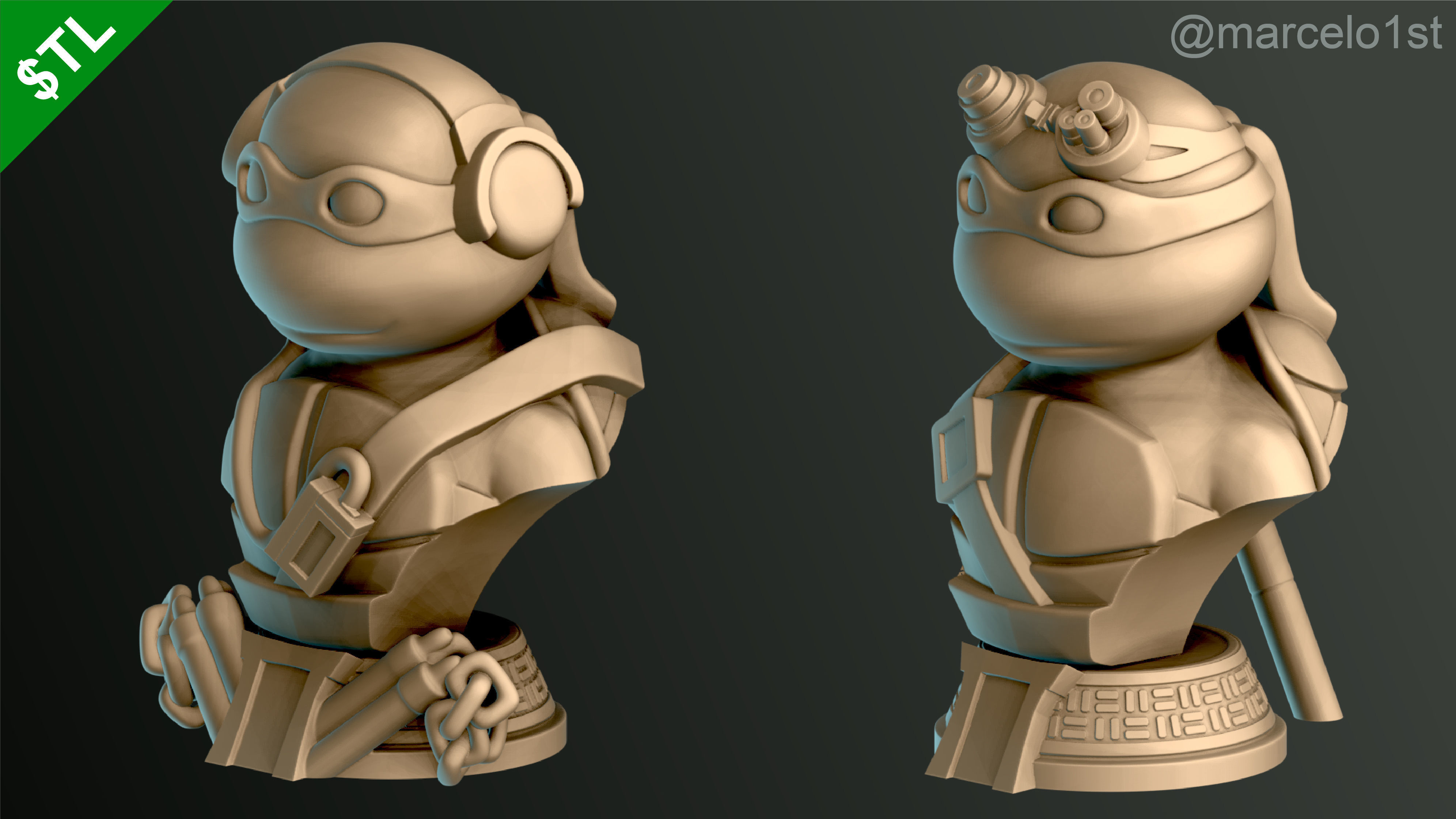 Turtle Warriors and Master and Allies Busts with Safe Base - FDM 3D print model_25