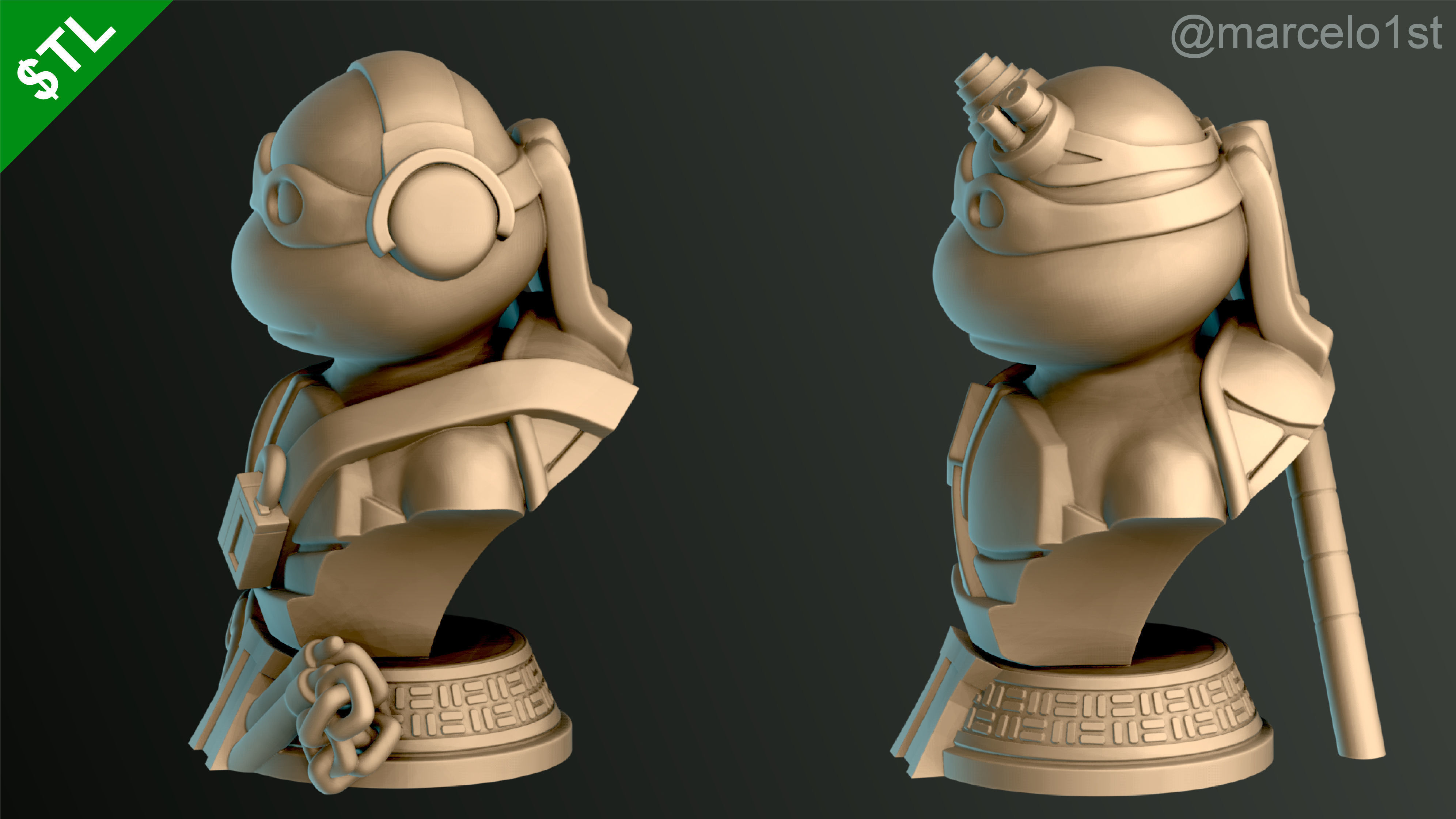 Turtle Warriors and Master and Allies Busts with Safe Base - FDM 3D print model_24