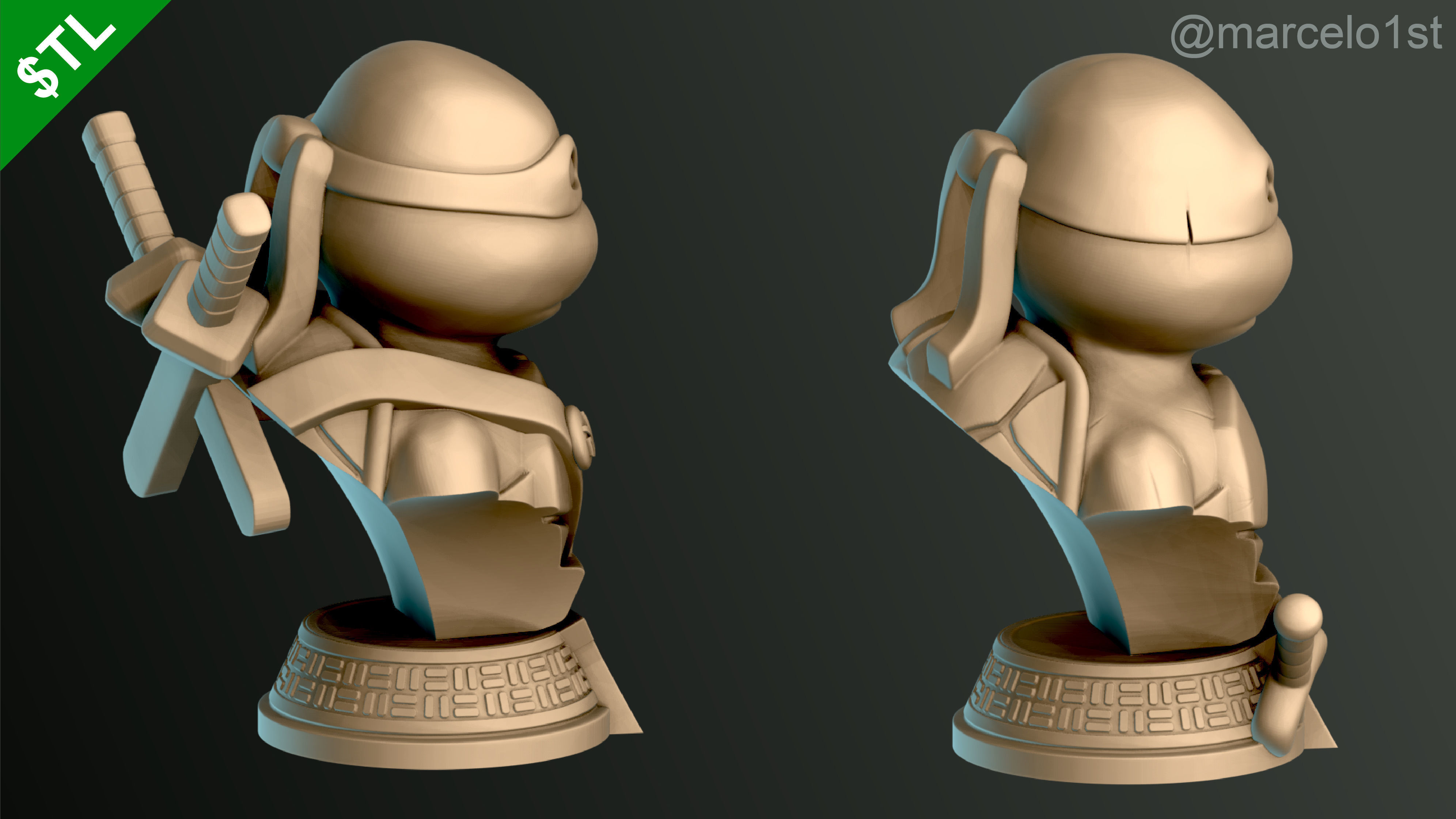 Turtle Warriors and Master and Allies Busts with Safe Base - FDM 3D print model_10