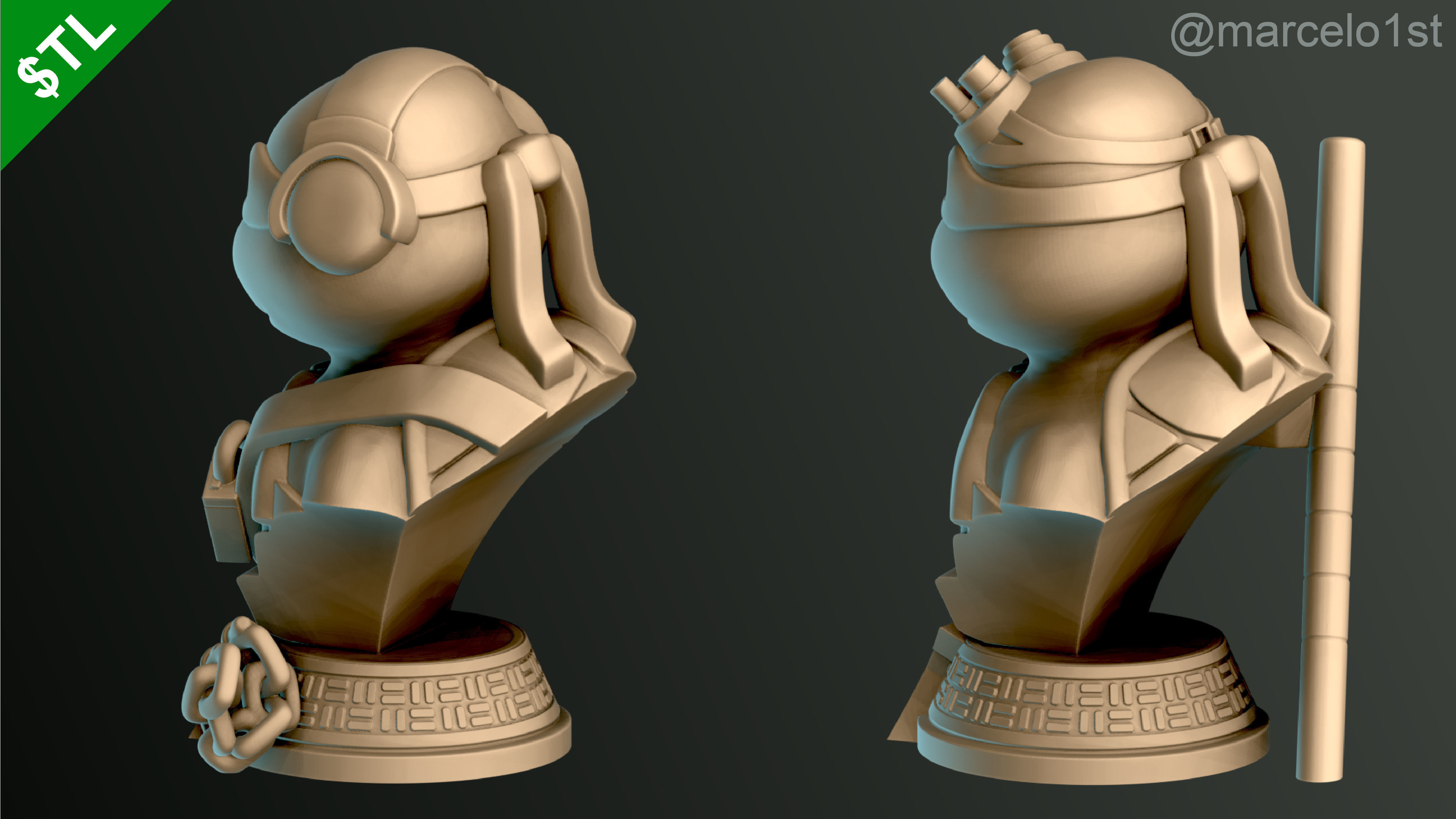 Turtle Warriors and Master and Allies Busts with Safe Base - FDM 3D print model_23
