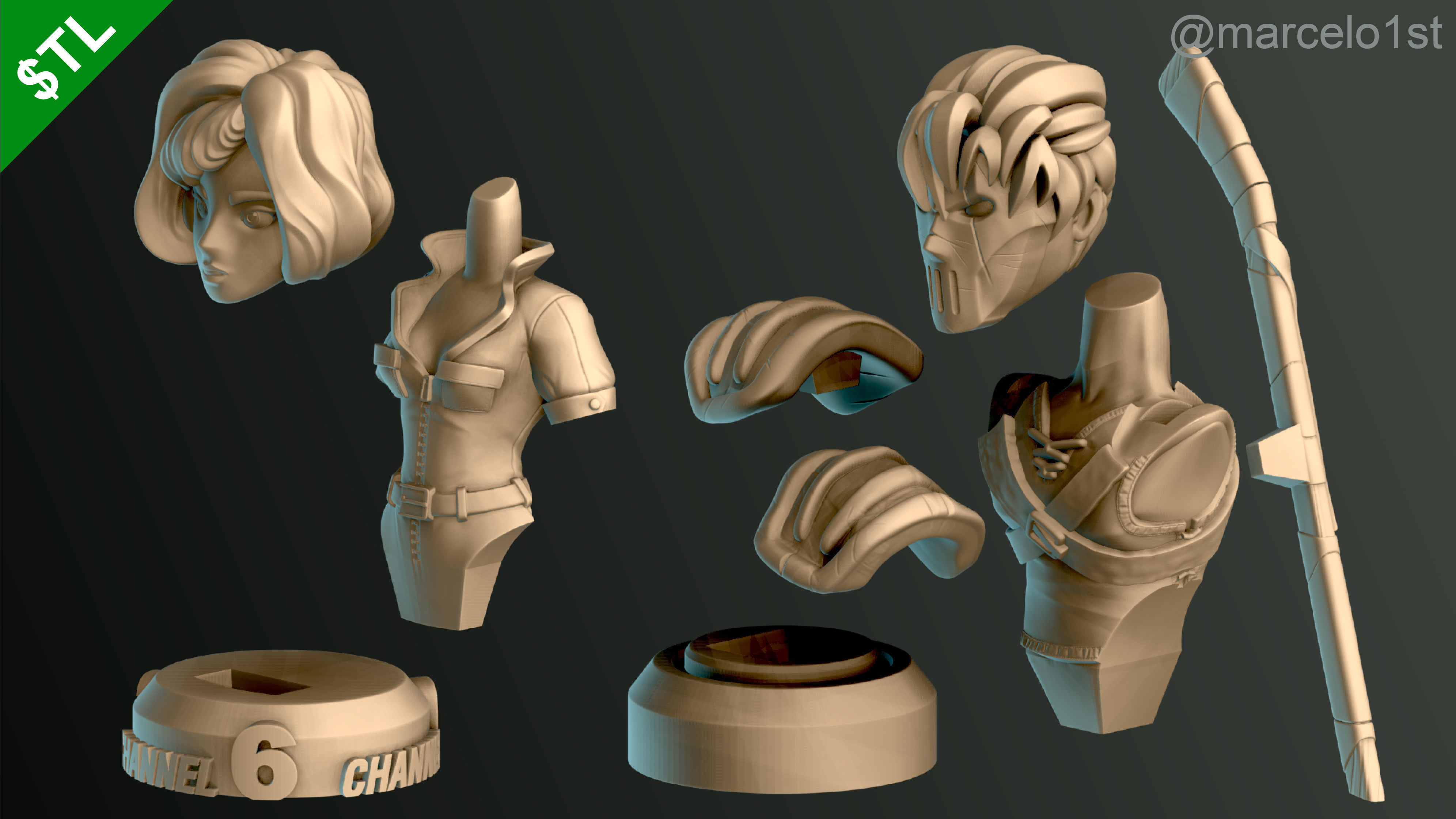 Turtle Warriors and Master and Allies Busts with Safe Base - FDM 3D print model_1