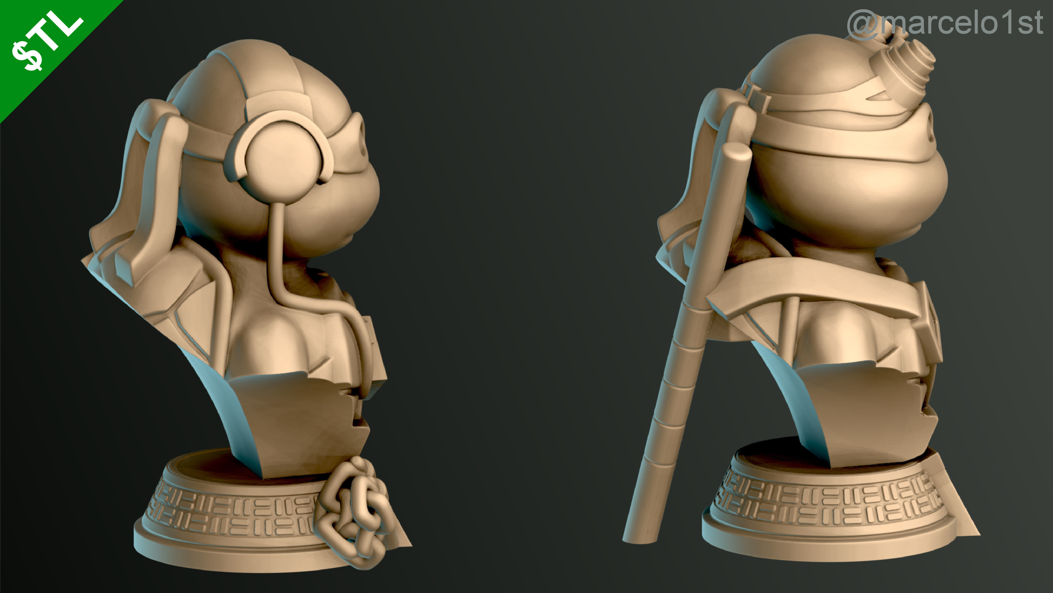 Turtle Warriors and Master and Allies Busts with Safe Base - FDM 3D print model_19