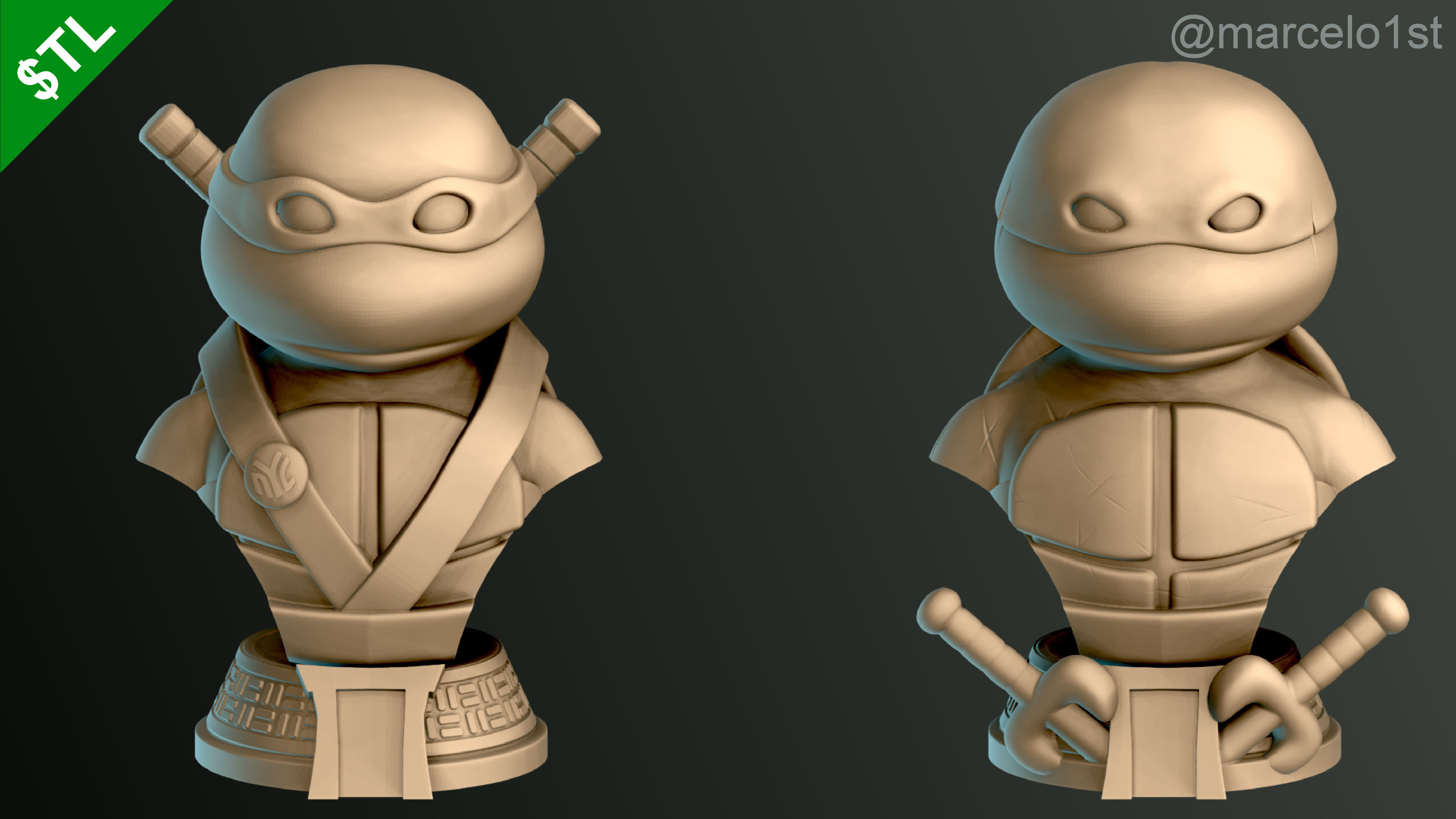 Turtle Warriors and Master and Allies Busts with Safe Base - FDM 3D print model_6