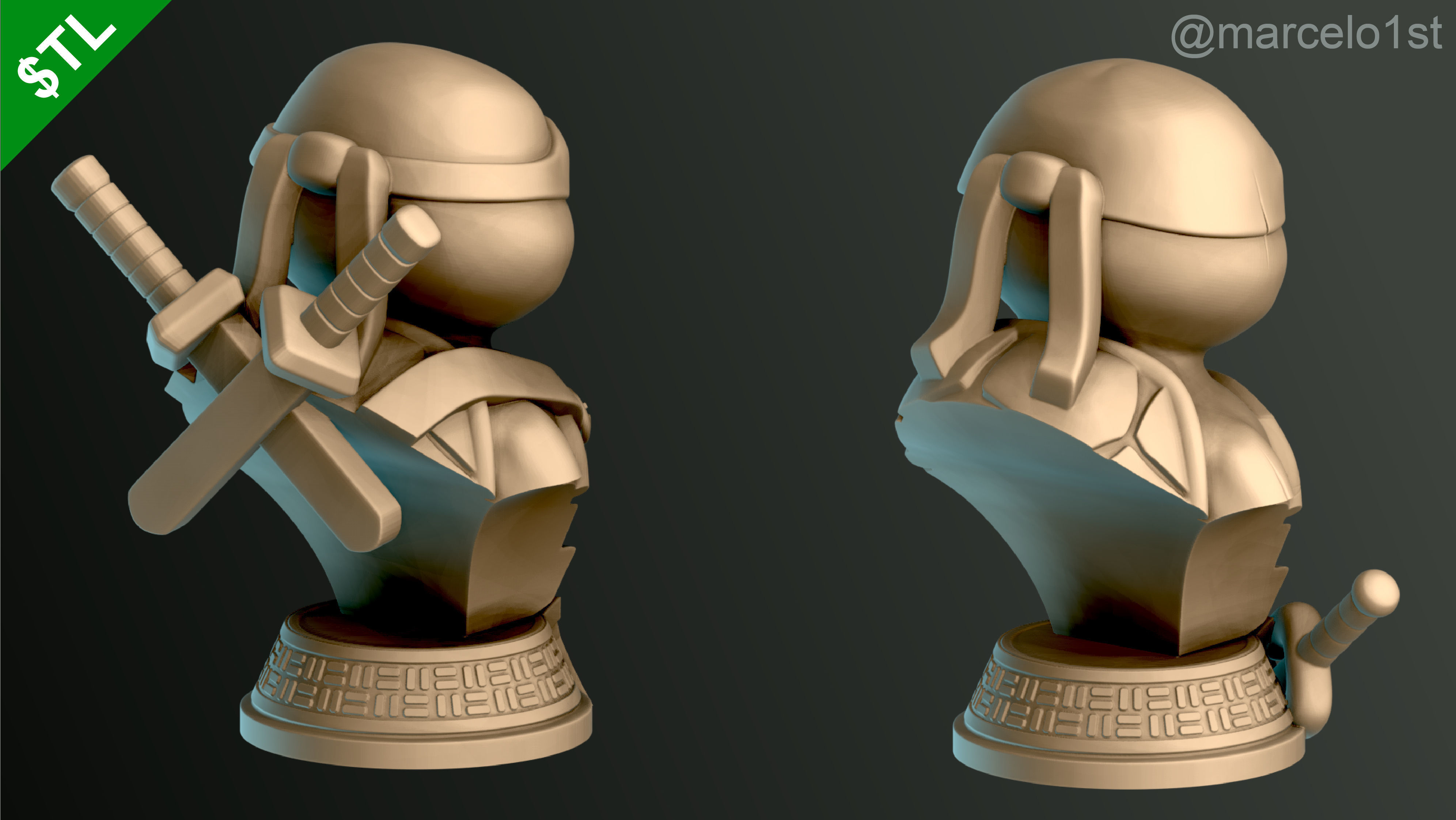 Turtle Warriors and Master and Allies Busts with Safe Base - FDM 3D print model_9