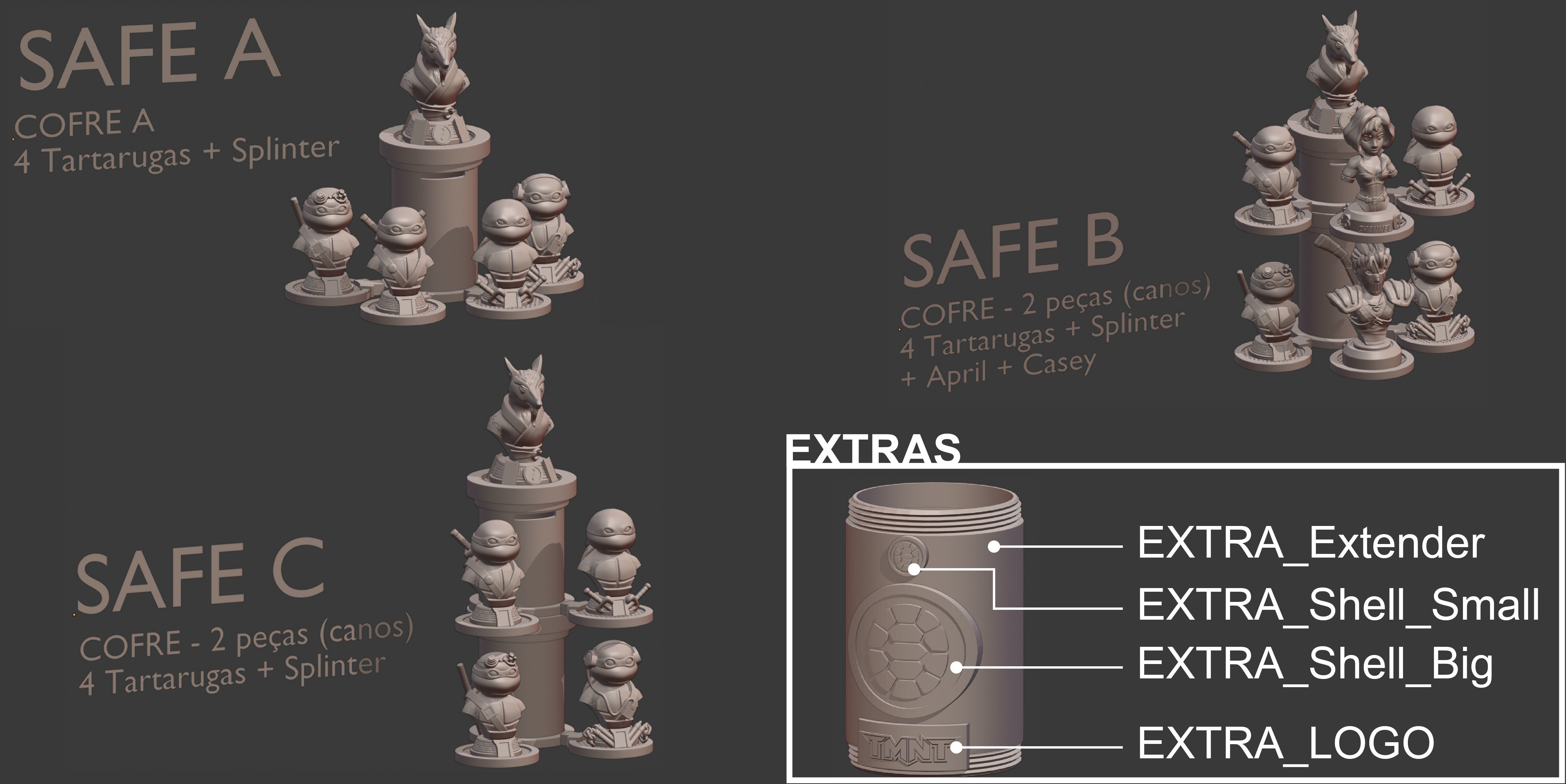 Turtle Warriors and Master and Allies Busts with Safe Base - FDM 3D print model_44