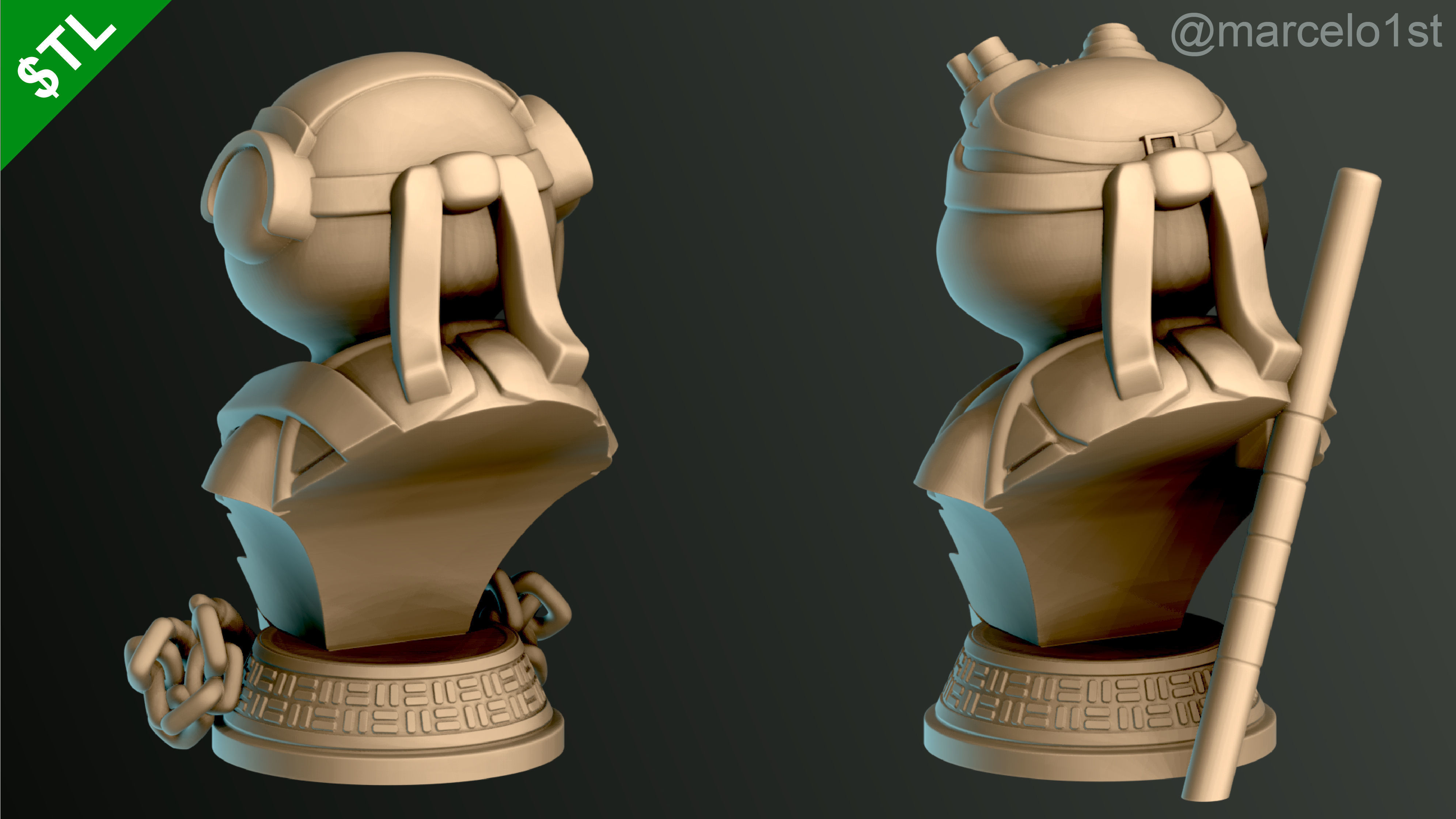 Turtle Warriors and Master and Allies Busts with Safe Base - FDM 3D print model_22