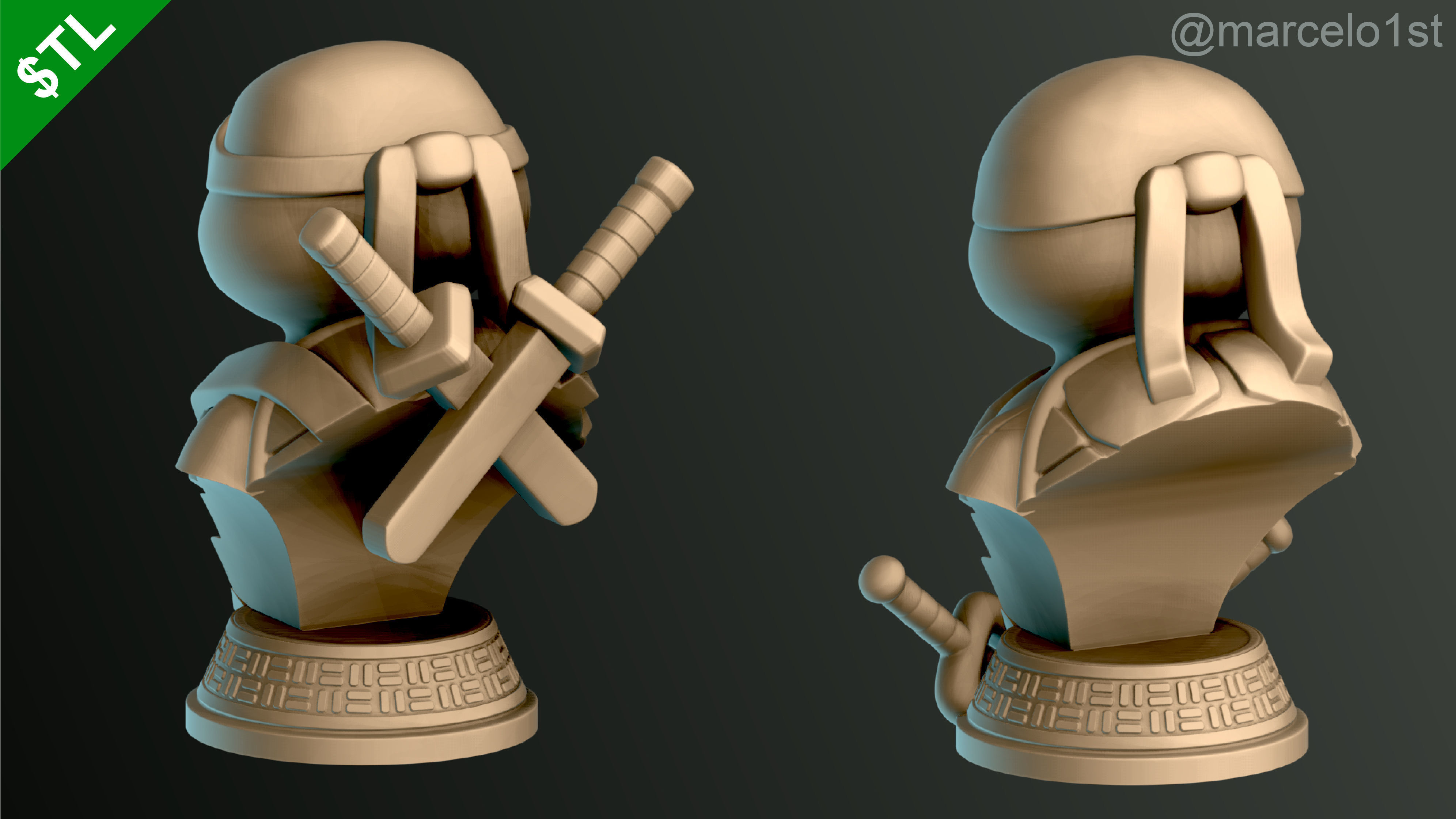 Turtle Warriors and Master and Allies Busts with Safe Base - FDM 3D print model_12