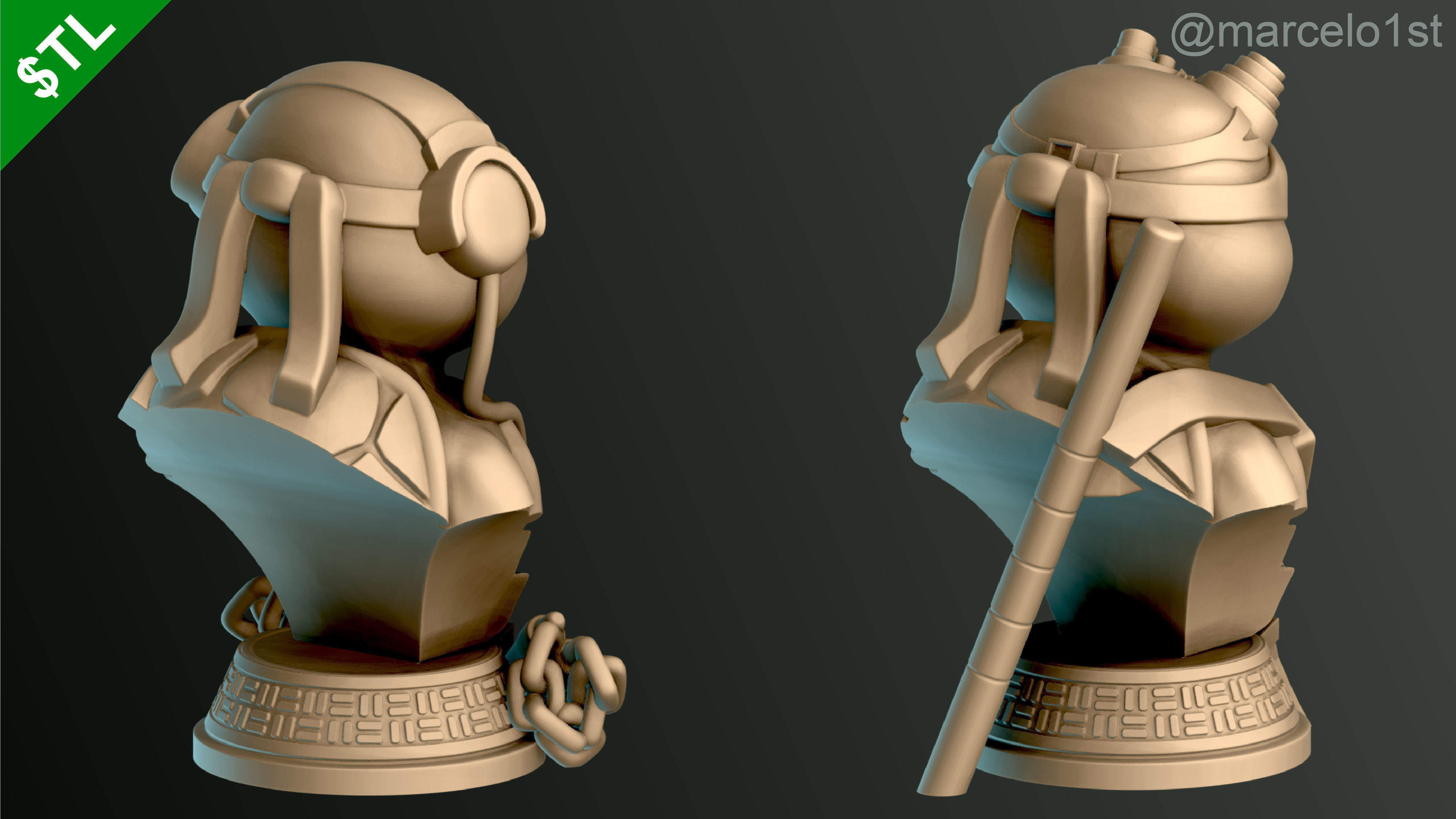 Turtle Warriors and Master and Allies Busts with Safe Base - FDM 3D print model_20