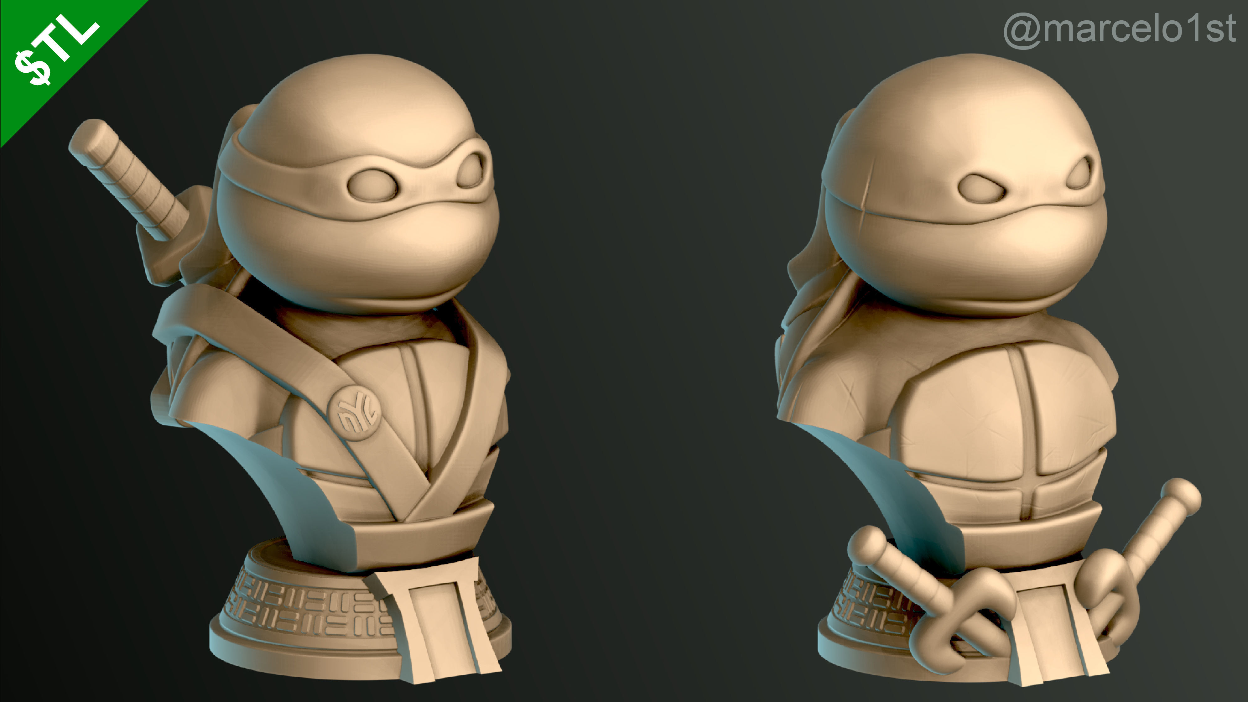 Turtle Warriors and Master and Allies Busts with Safe Base - FDM 3D print model_7