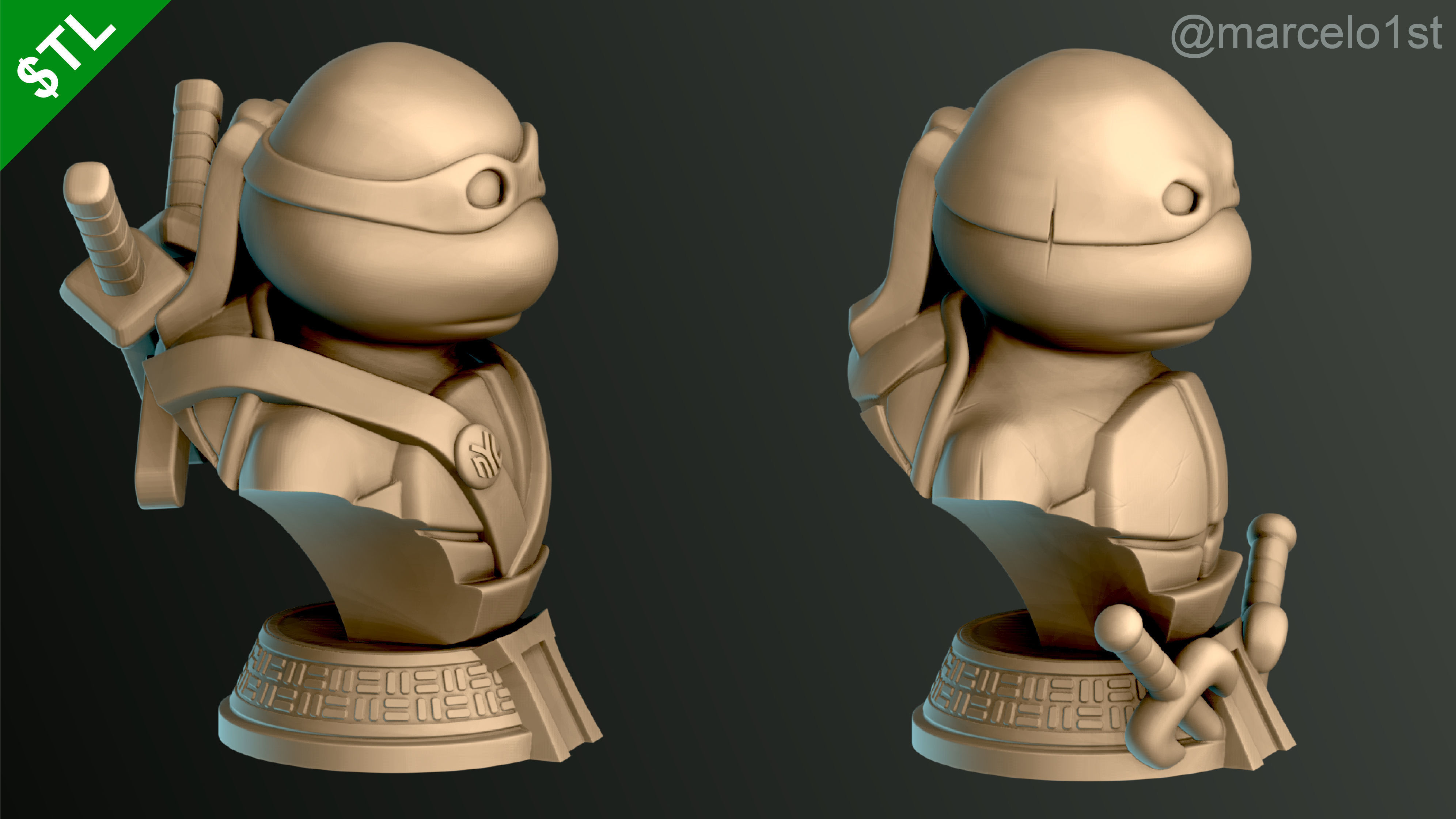 Turtle Warriors and Master and Allies Busts with Safe Base - FDM 3D print model_8