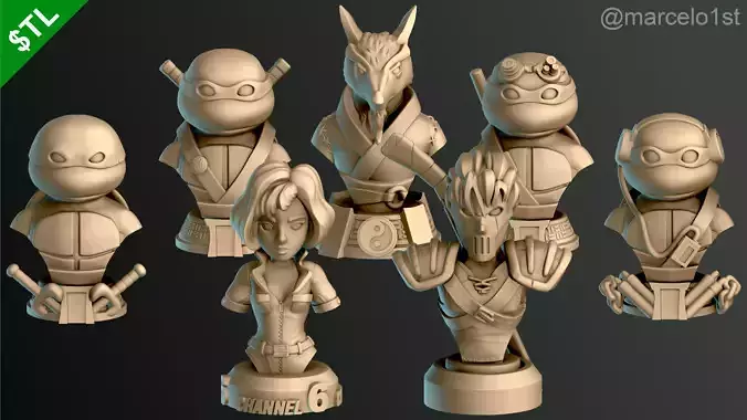 Turtle Warriors and Master and Allies Busts with Safe Base - FDM 3D print model
