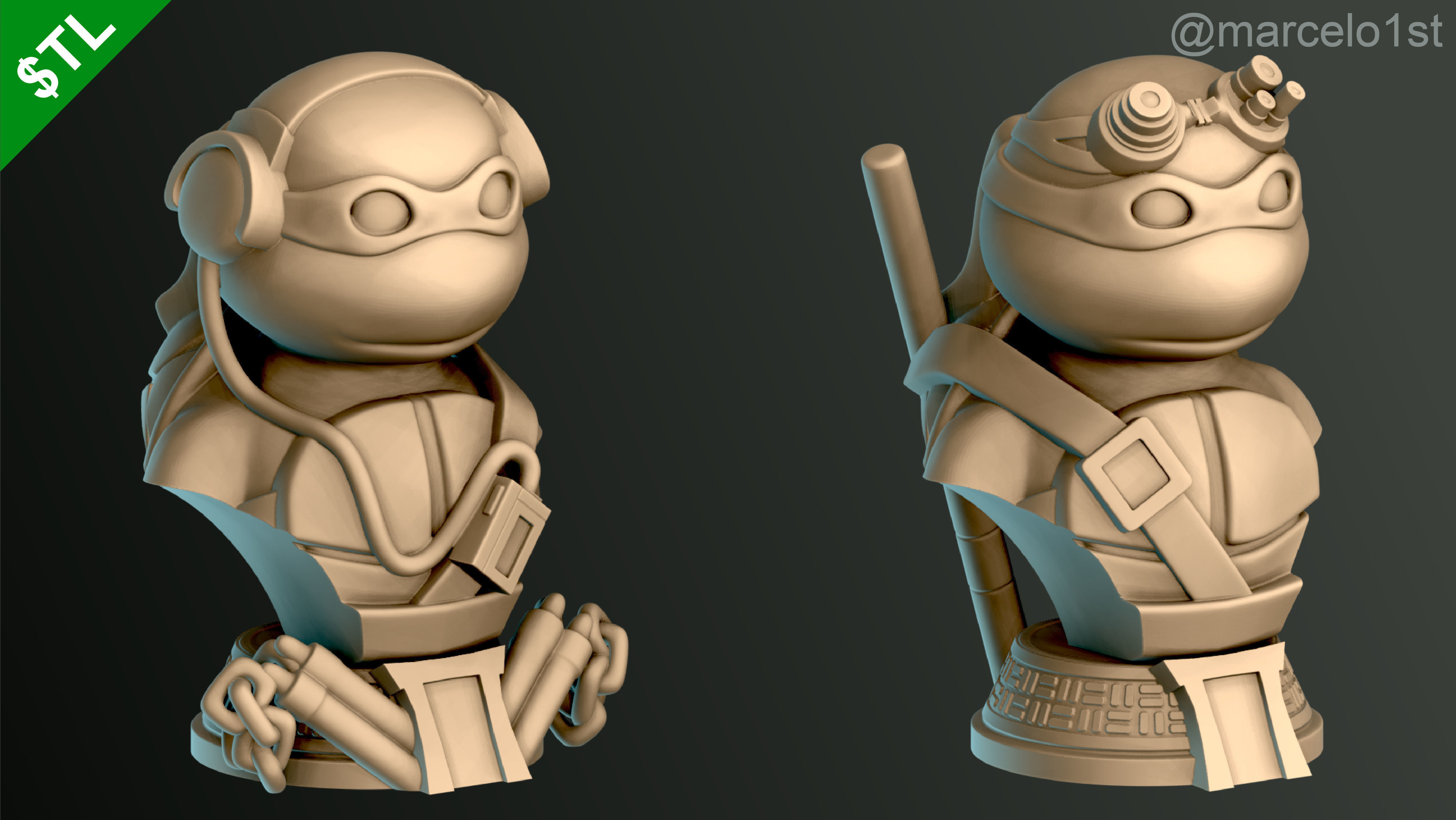 Turtle Warriors and Master and Allies Busts with Safe Base - FDM 3D print model_17