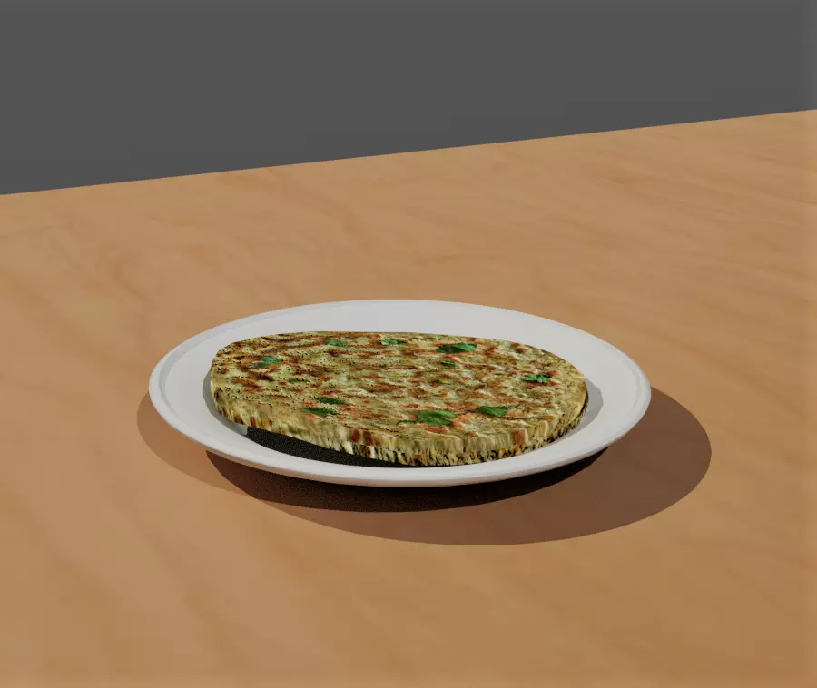 Paratha pizza on plate Low-poly 3D model_0