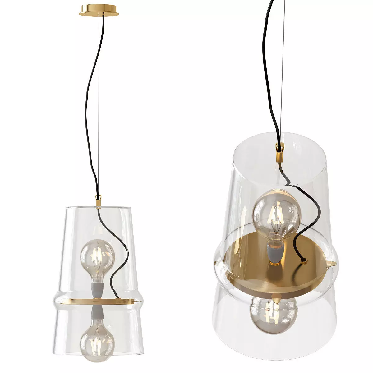 Chandelier pendant light with two bulbs hanging from it 3D model_0