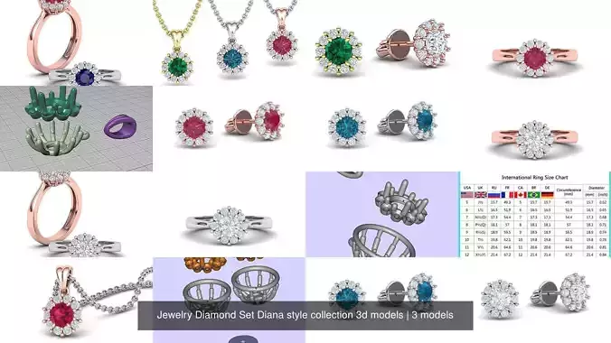 Jewelry Diamond Set Diana style collection 3d models