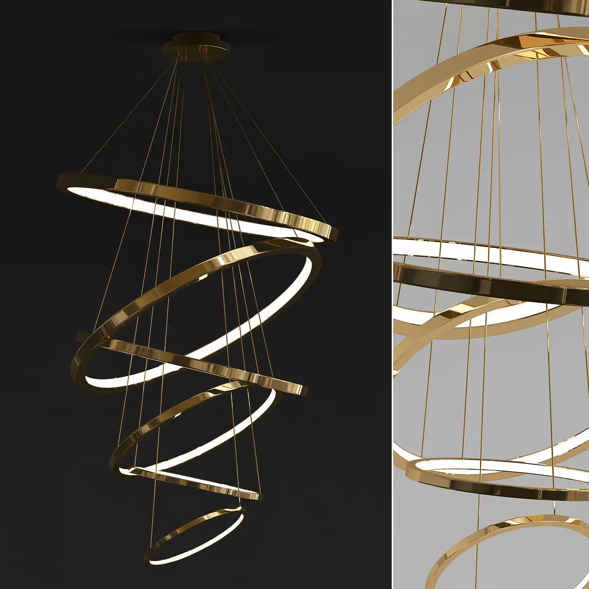 LED Swirl Six Ring Chandelier Pendant Light 3D model_0