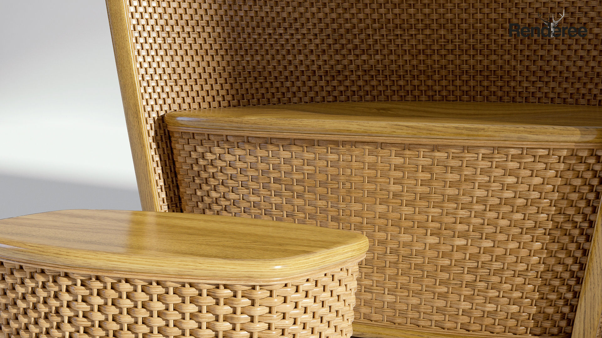 Wicker Armchair with Ottoman 3D model_4