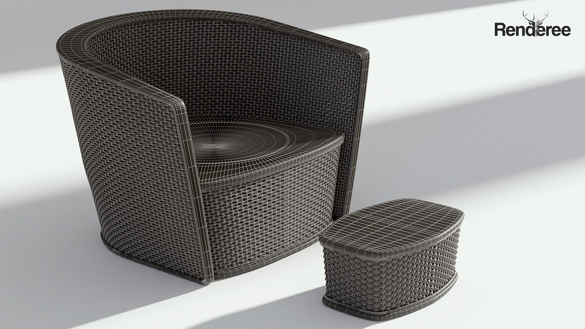 Wicker Armchair with Ottoman 3D model_6