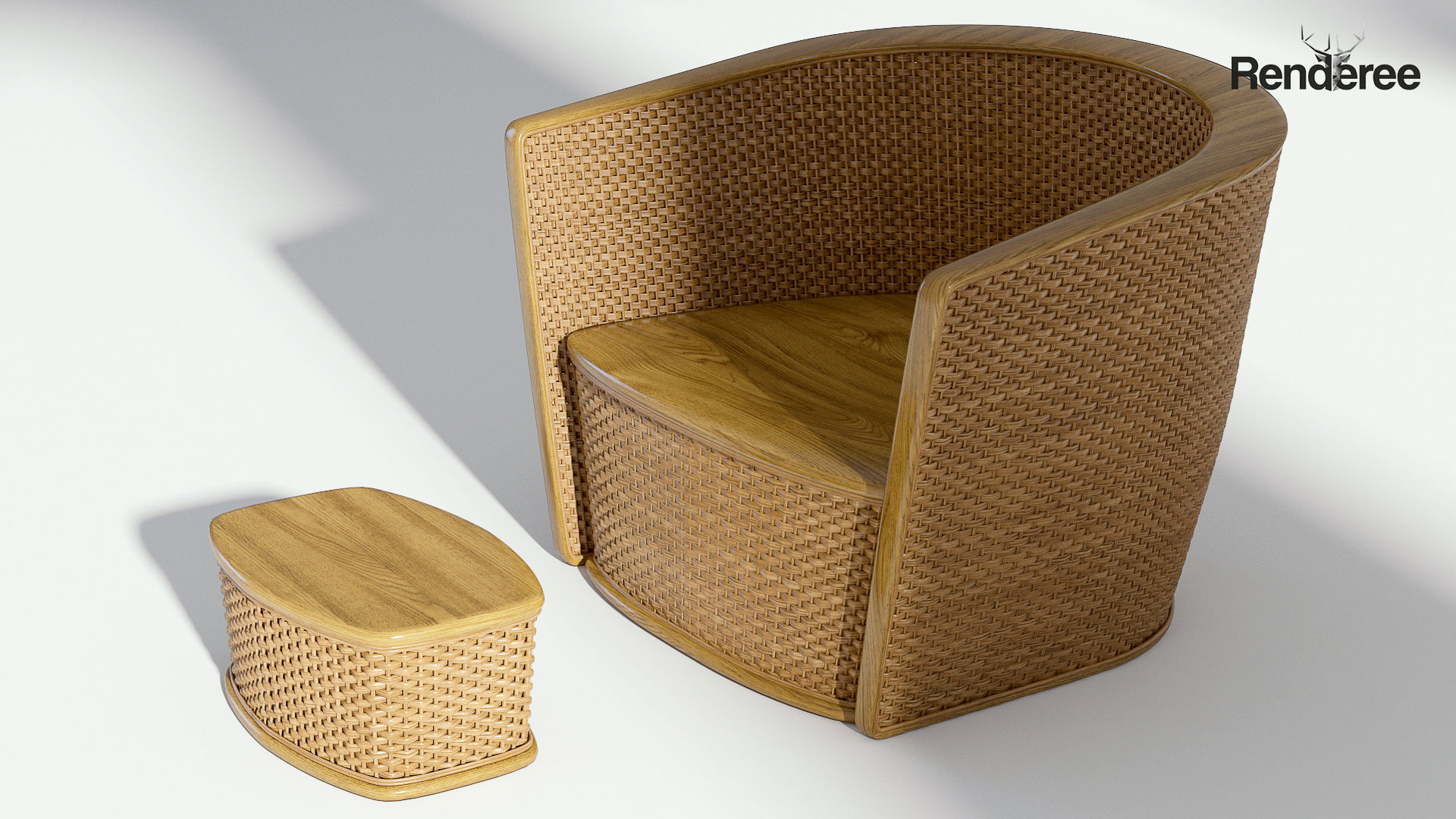 Wicker Armchair with Ottoman 3D model_2