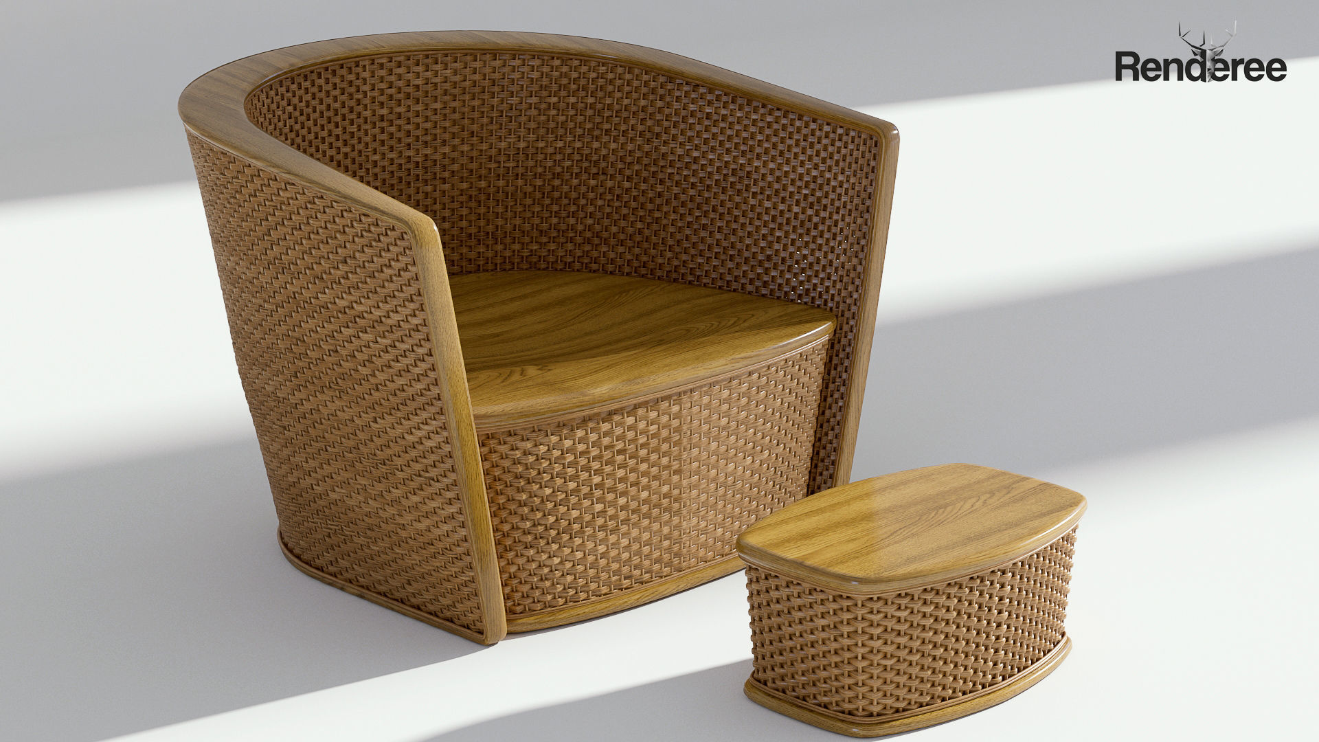 Wicker Armchair with Ottoman 3D model_1