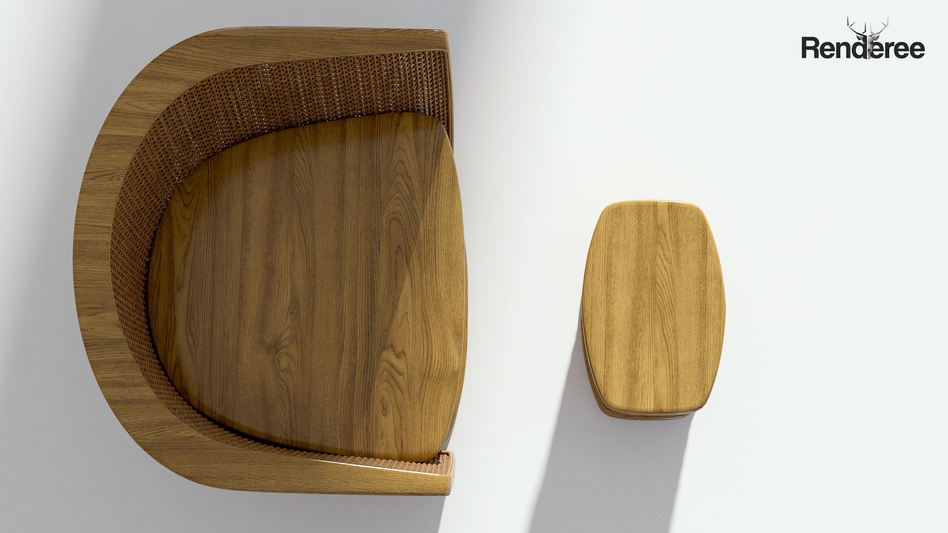 Wicker Armchair with Ottoman 3D model_3