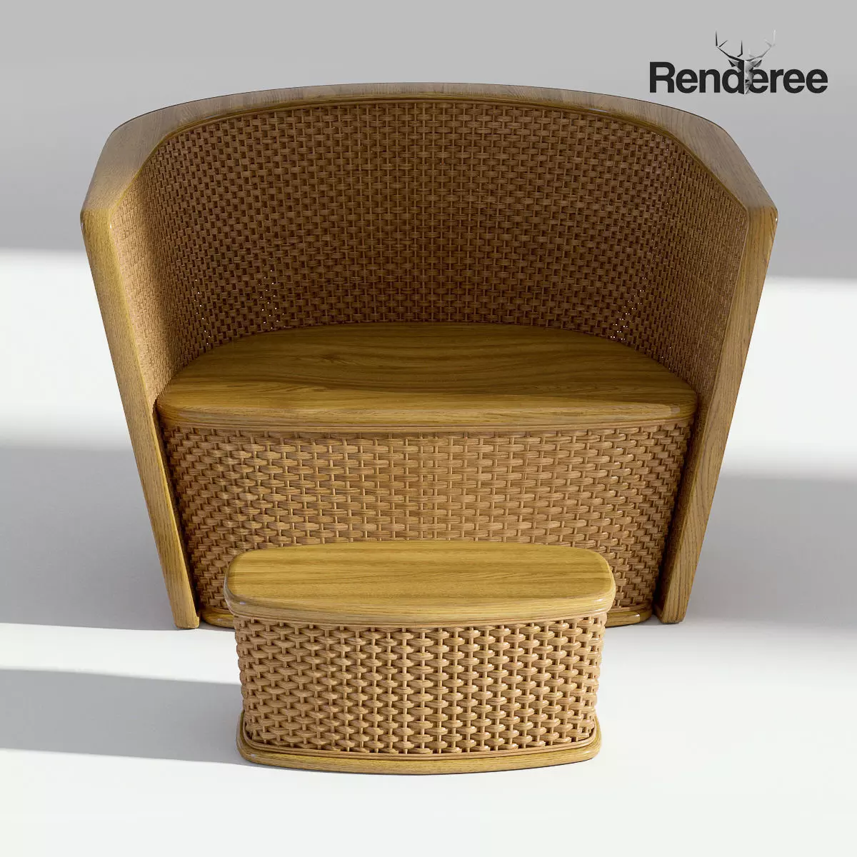 Wicker Armchair with Ottoman 3D model_0