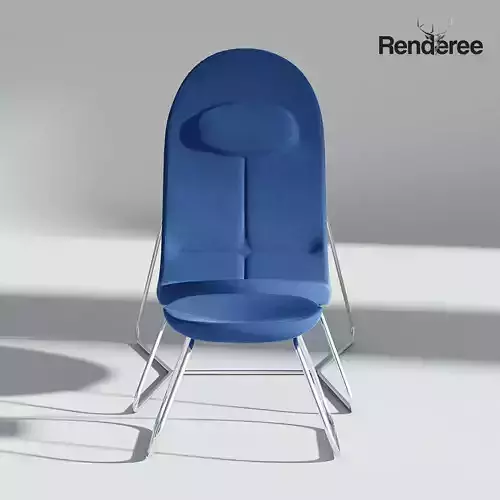 Fabric Blue Armchair with Ottoman