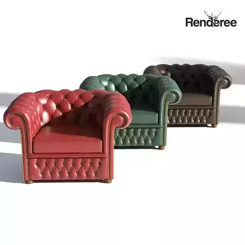 Chesterfield Armchair - Brown Green Red