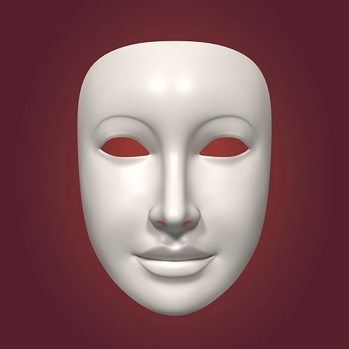 Female Theater Mask with Neutral Expressions Low-poly 3D model